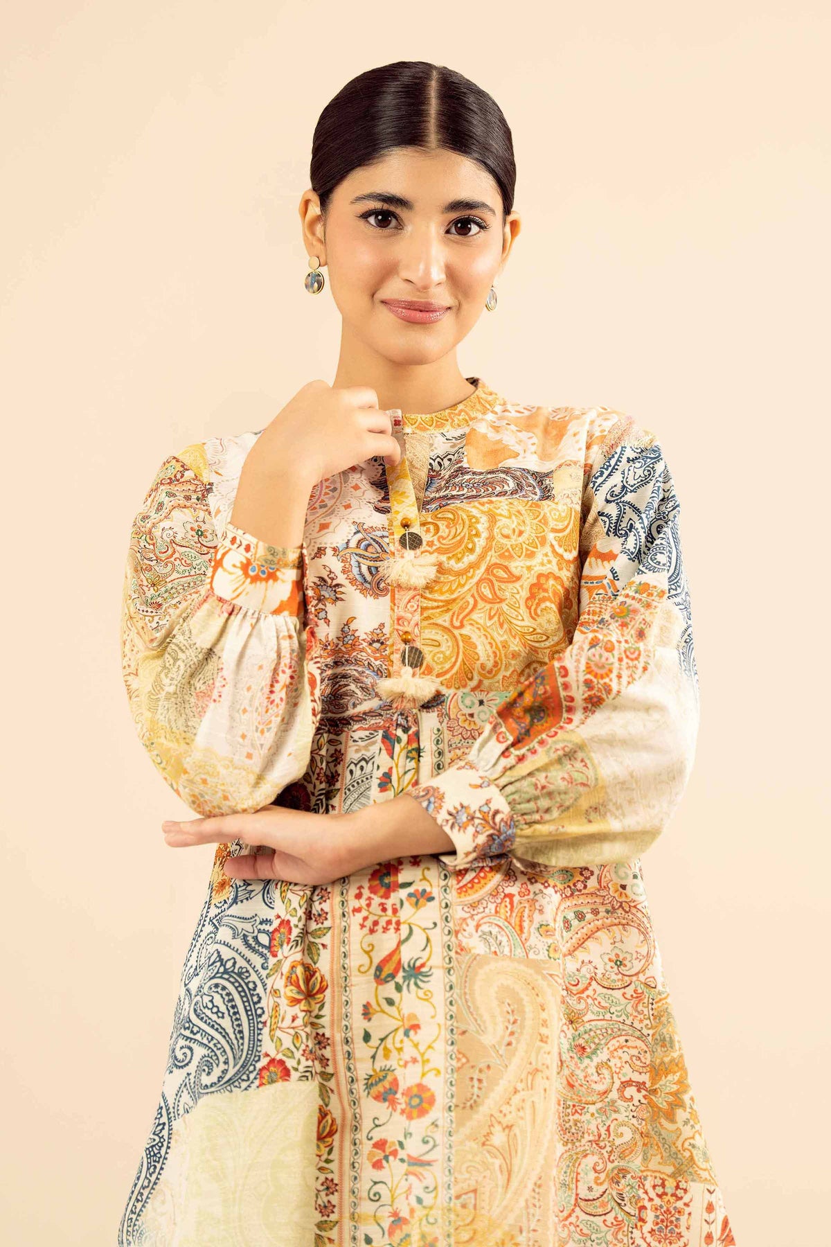 Printed Shirt - PW25-584 Beige Khaddar 1PC Printed Nishat Australia
