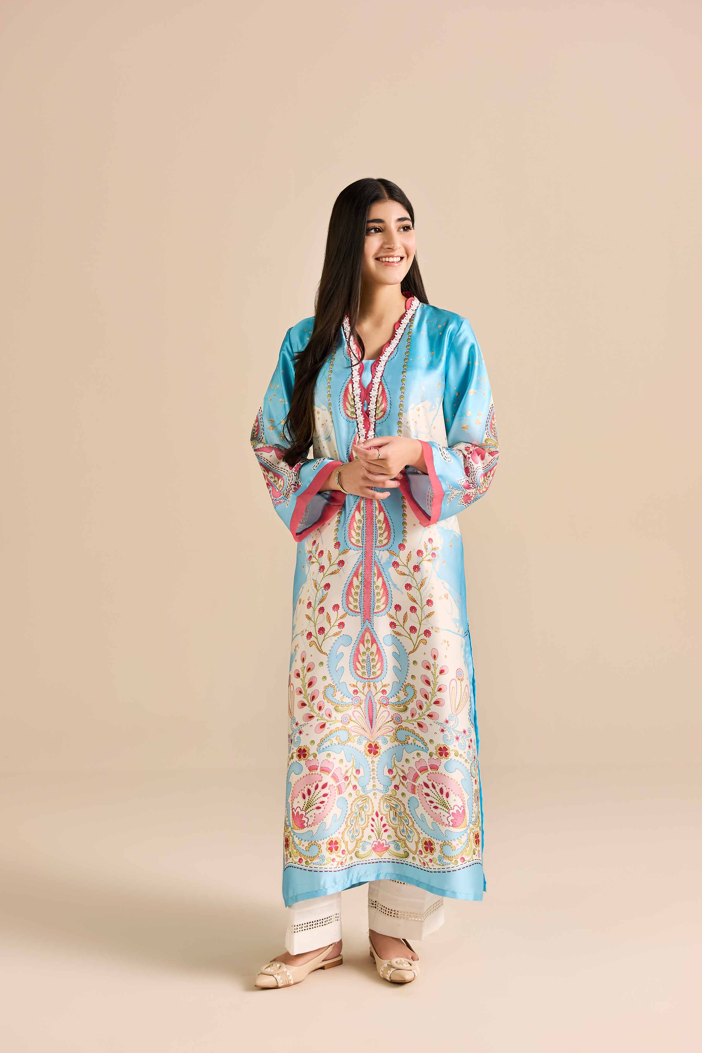 Printed Shirt - PW25-588 READY TO WEAR Blue Silk 1PC Printed