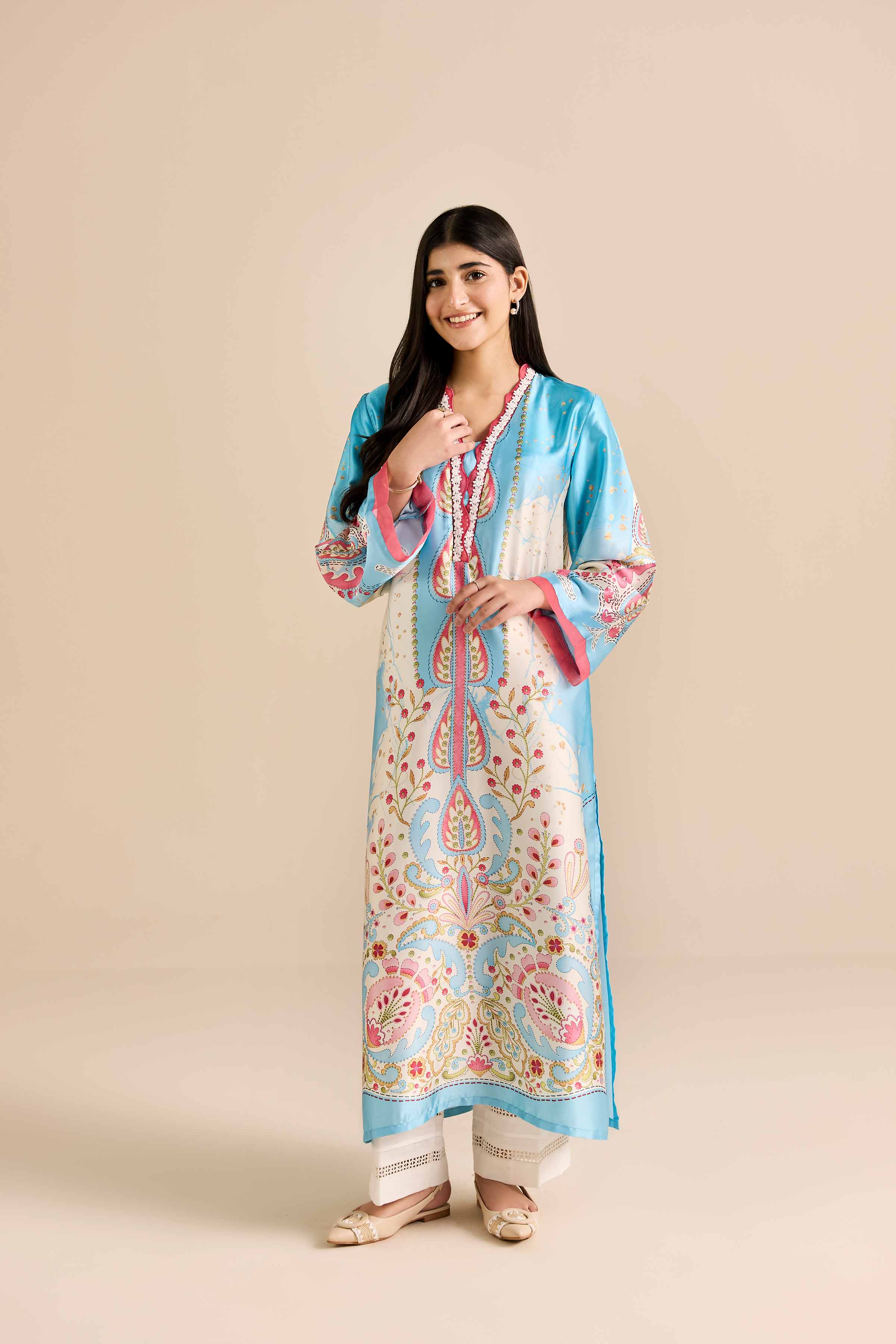 Printed Shirt - PW25-588 READY TO WEAR Blue Silk 1PC Printed