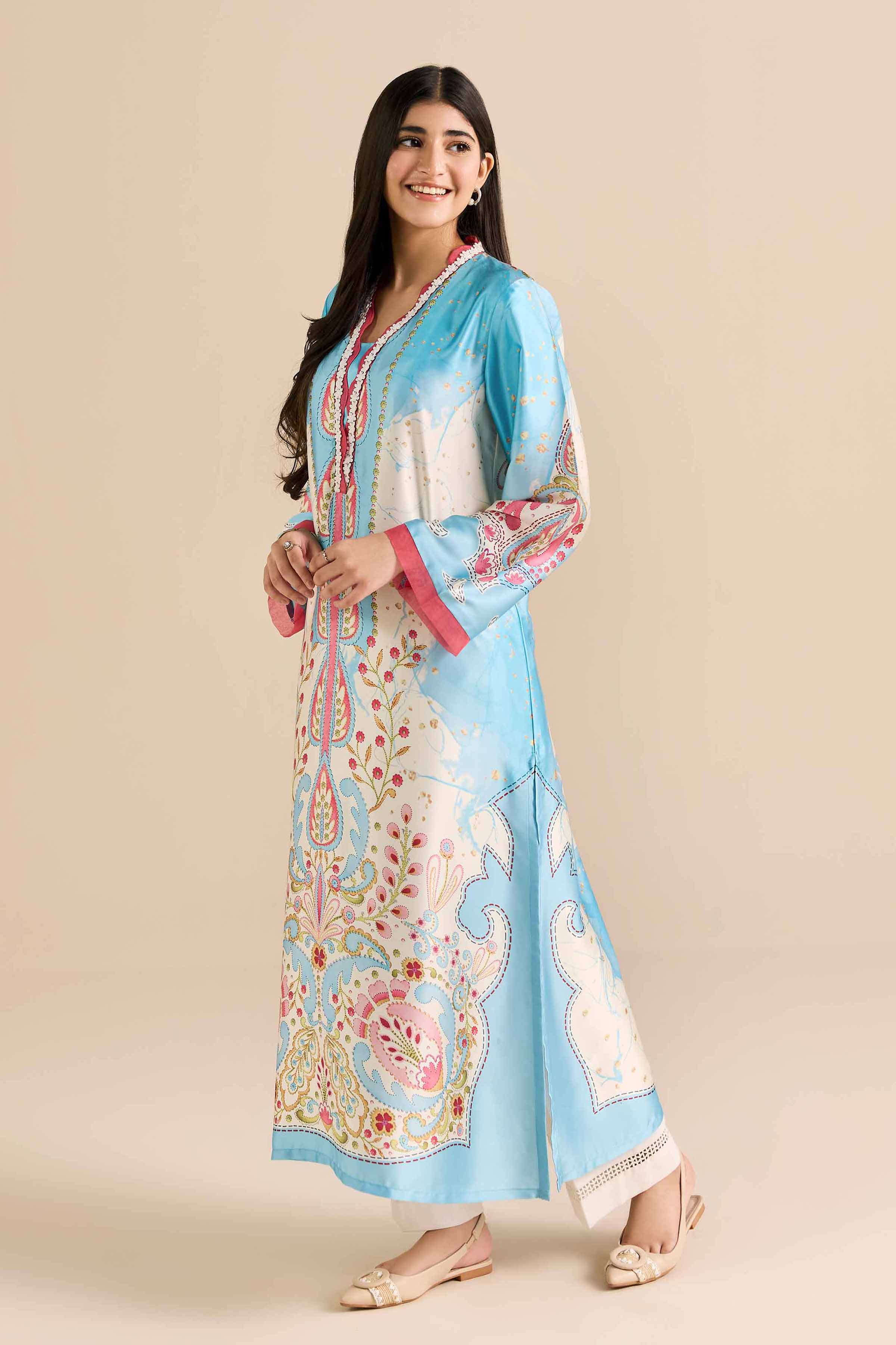 Printed Shirt - PW25-588 READY TO WEAR Blue Silk 1PC Printed