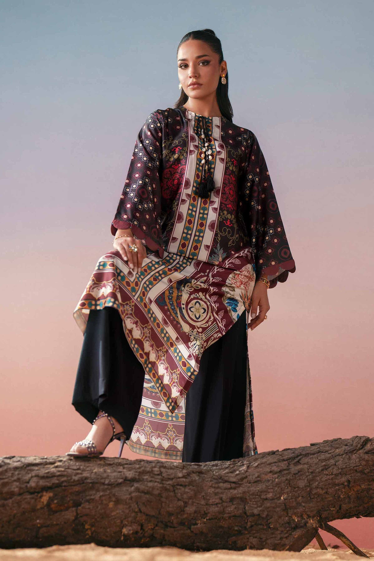 Printed Shirt - PW25-589 Red Silk 1PC Printed Nishat Australia