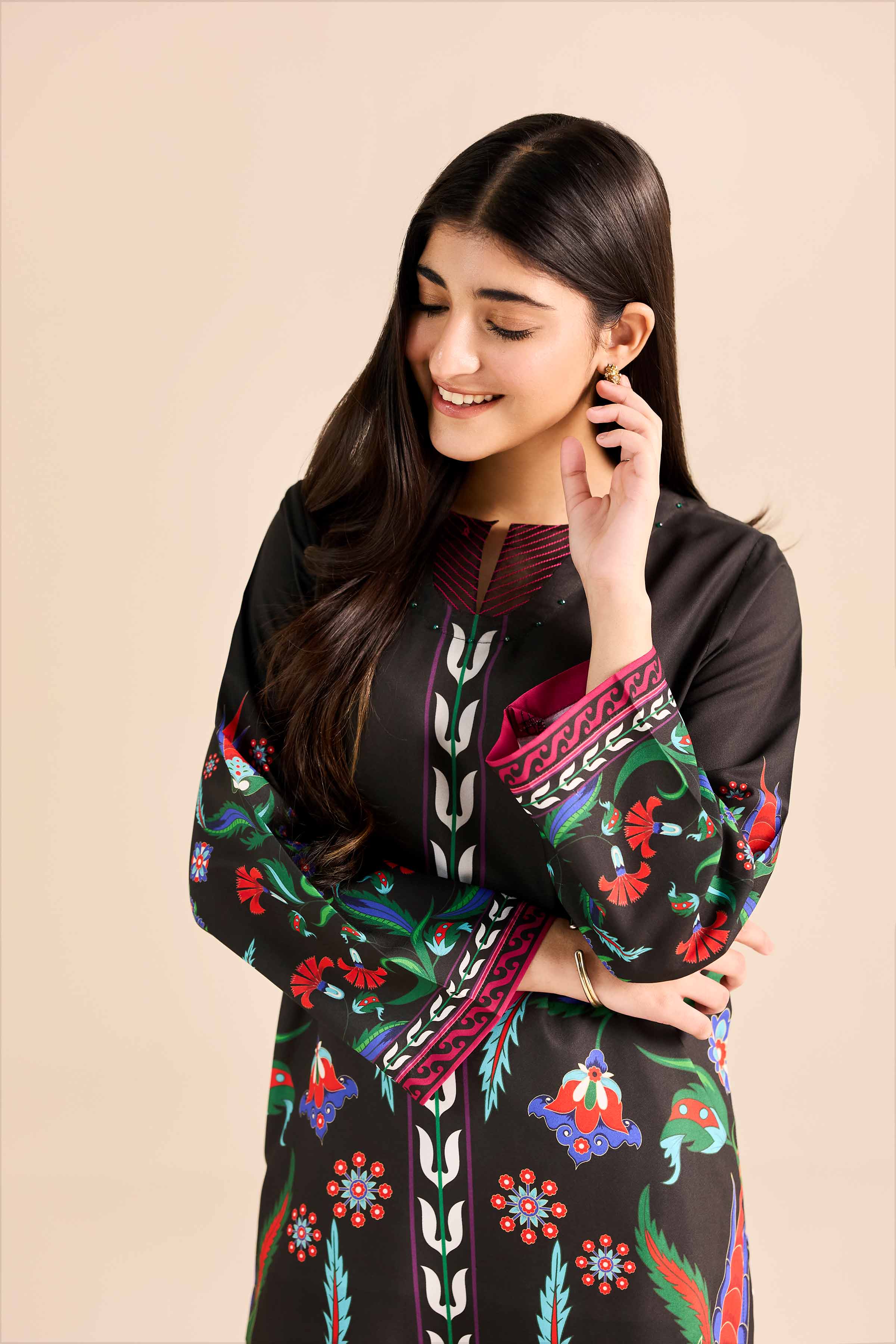 Printed Shirt - PW25-590 READY TO WEAR Black Silk 1PC Printed