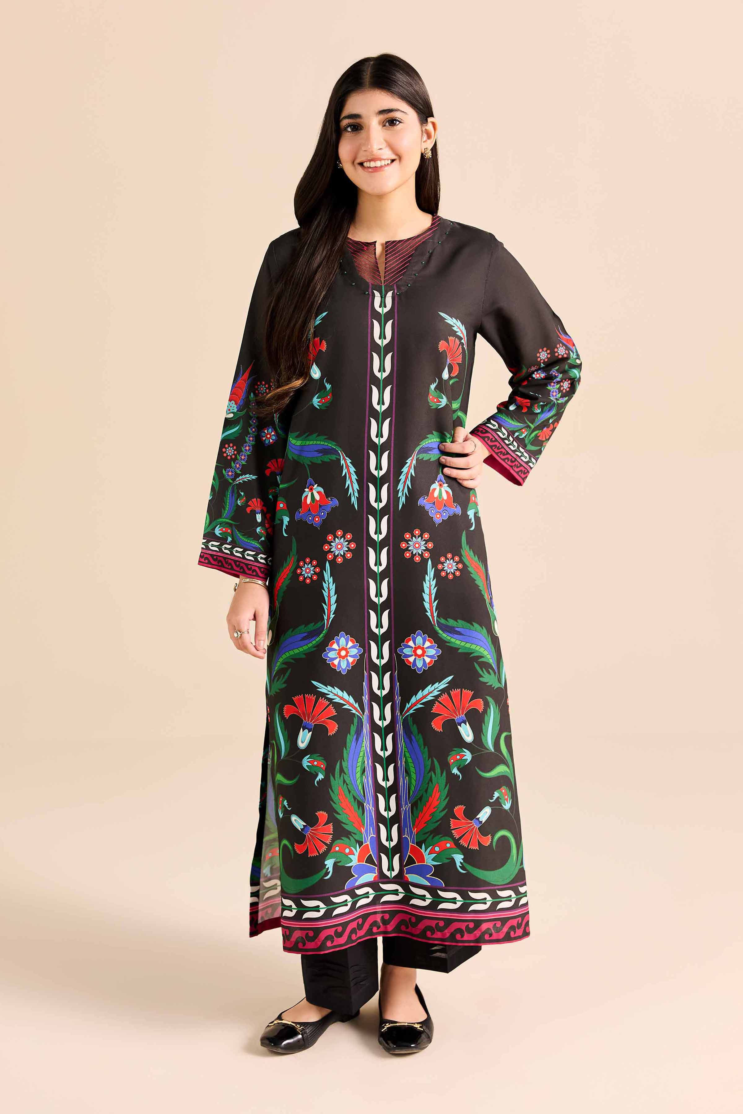 Printed Shirt - PW25-590 READY TO WEAR Black Silk 1PC Printed