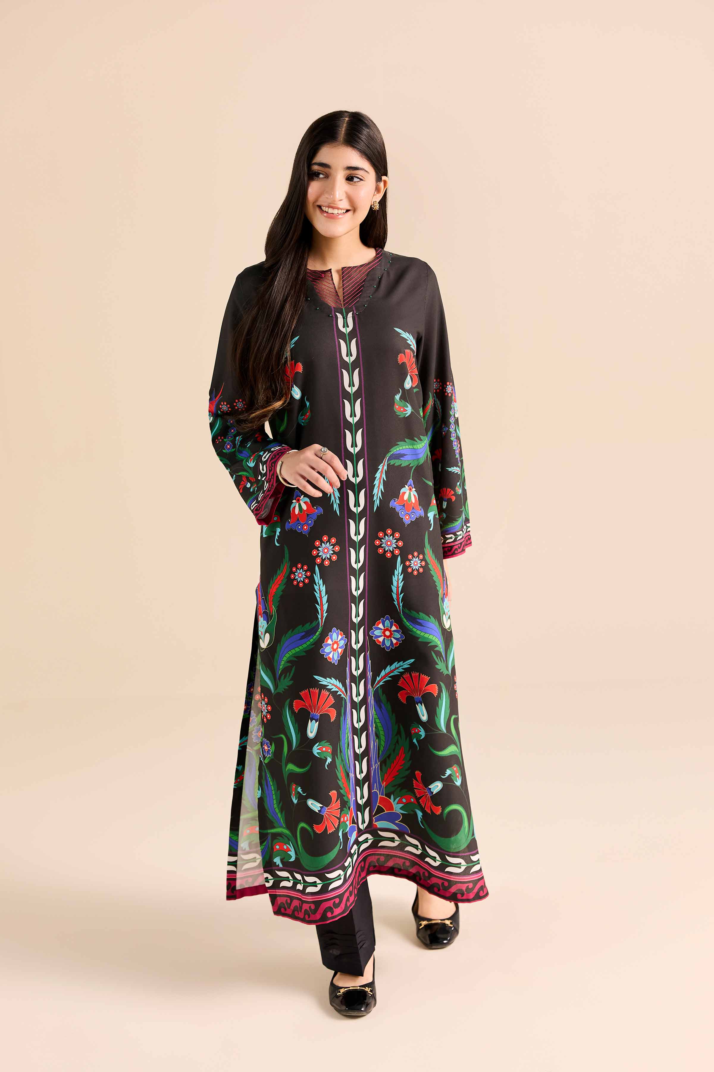Printed Shirt - PW25-590 READY TO WEAR Black Silk 1PC Printed