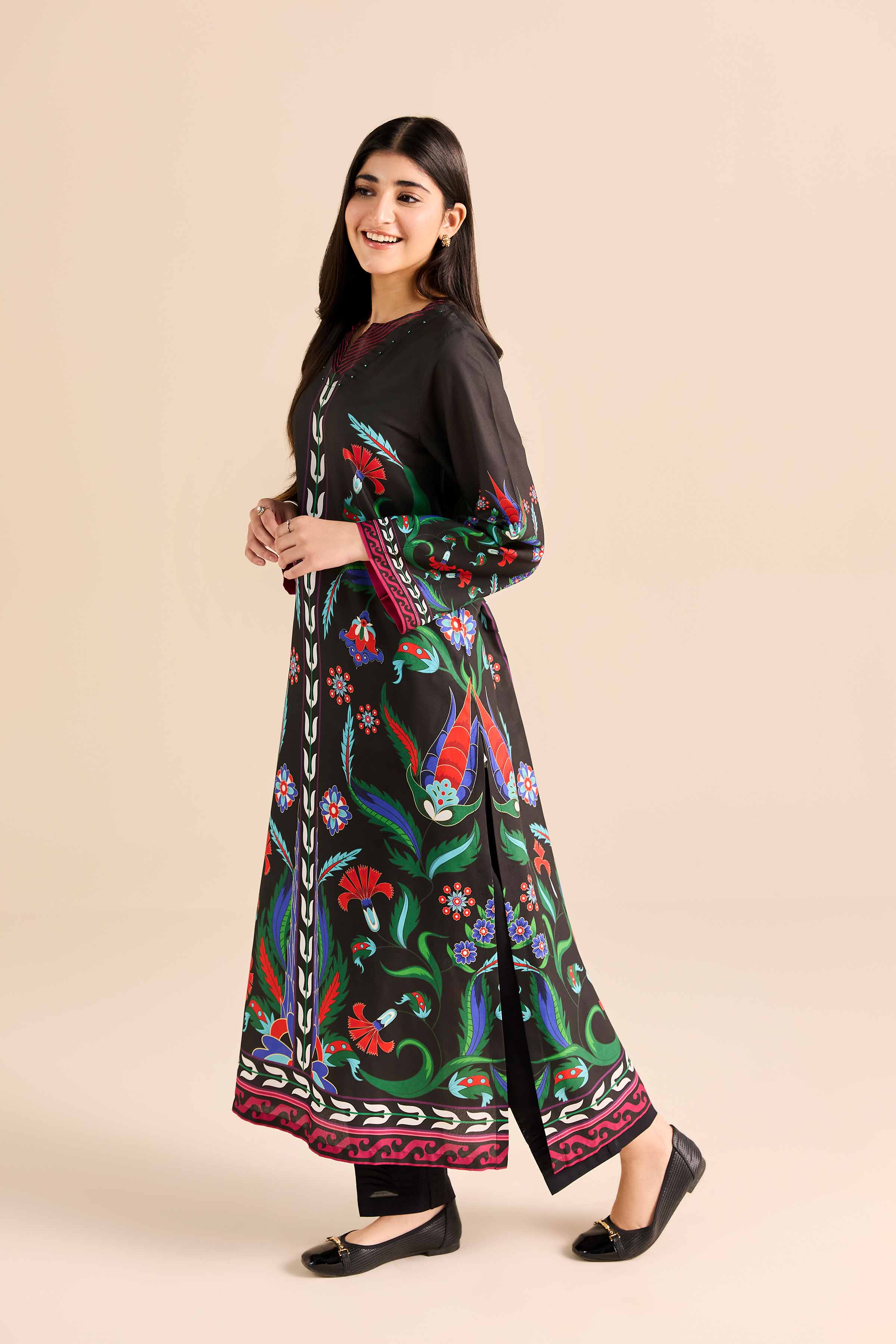 Printed Shirt - PW25-590 READY TO WEAR Black Silk 1PC Printed