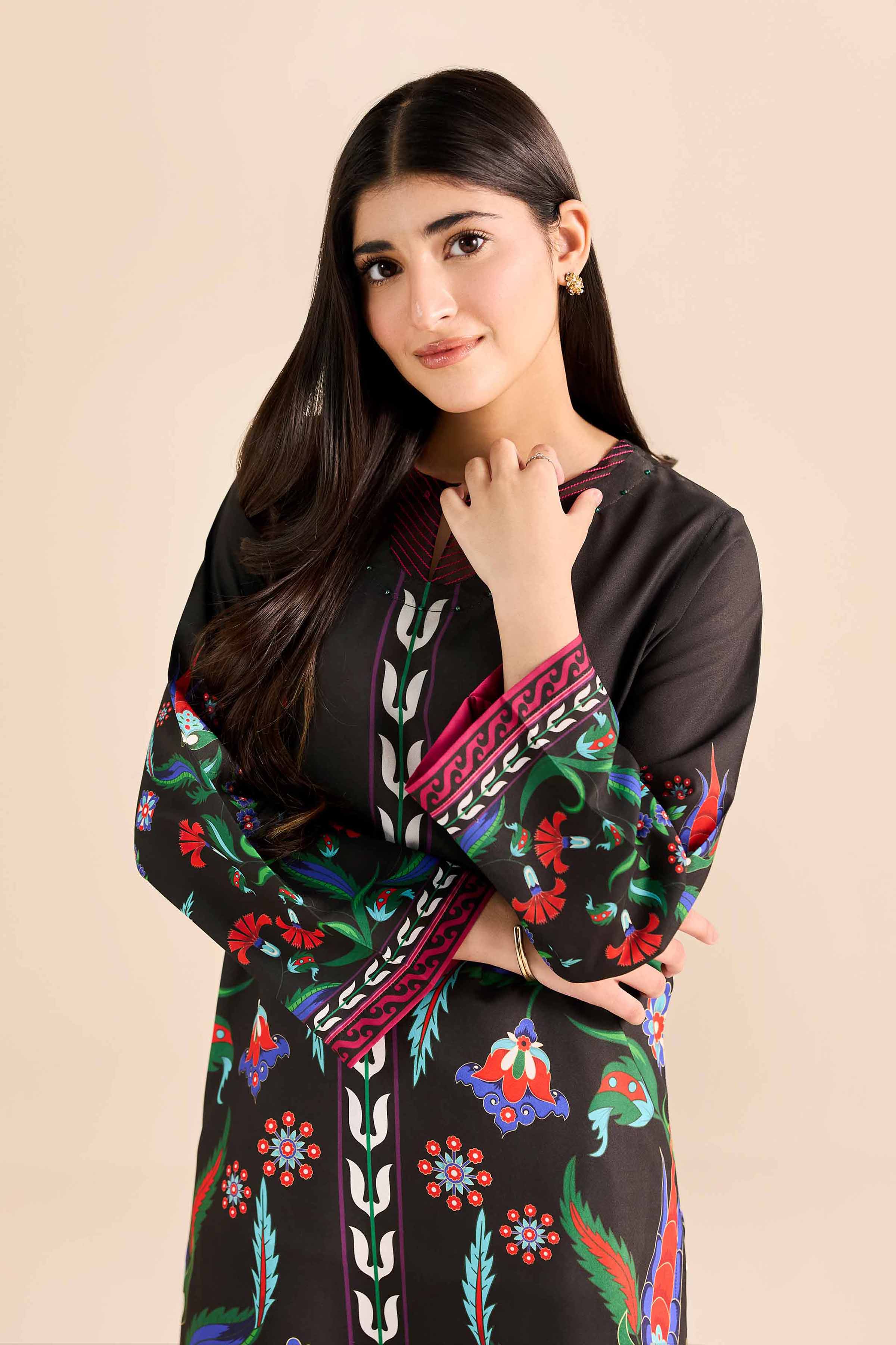 Printed Shirt - PW25-590 READY TO WEAR Black Silk 1PC Printed
