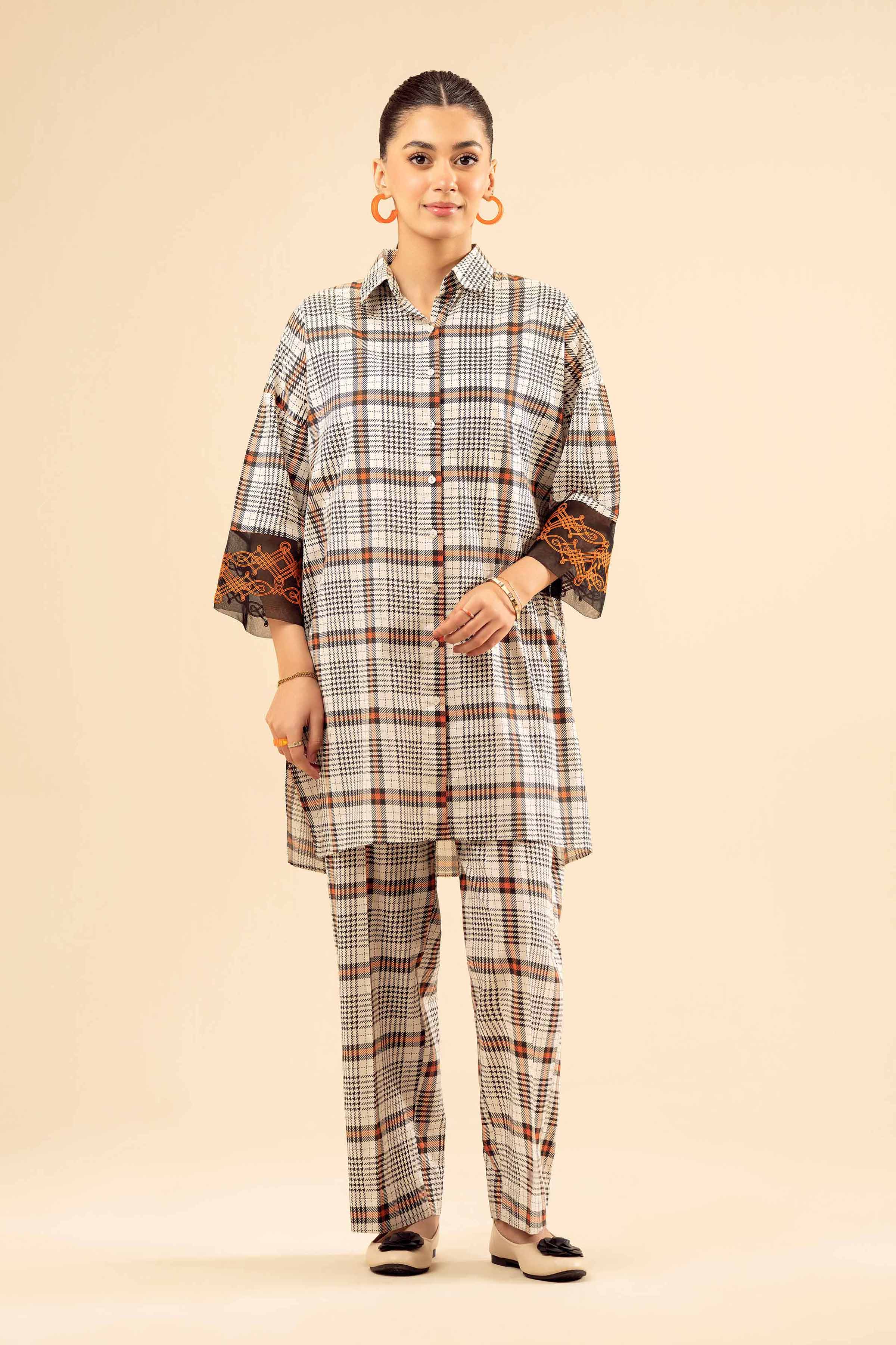 2 Piece - Printed Embroidered Suit - PW25-66 READY TO WEAR Multi Cambric 2PC Embroidered