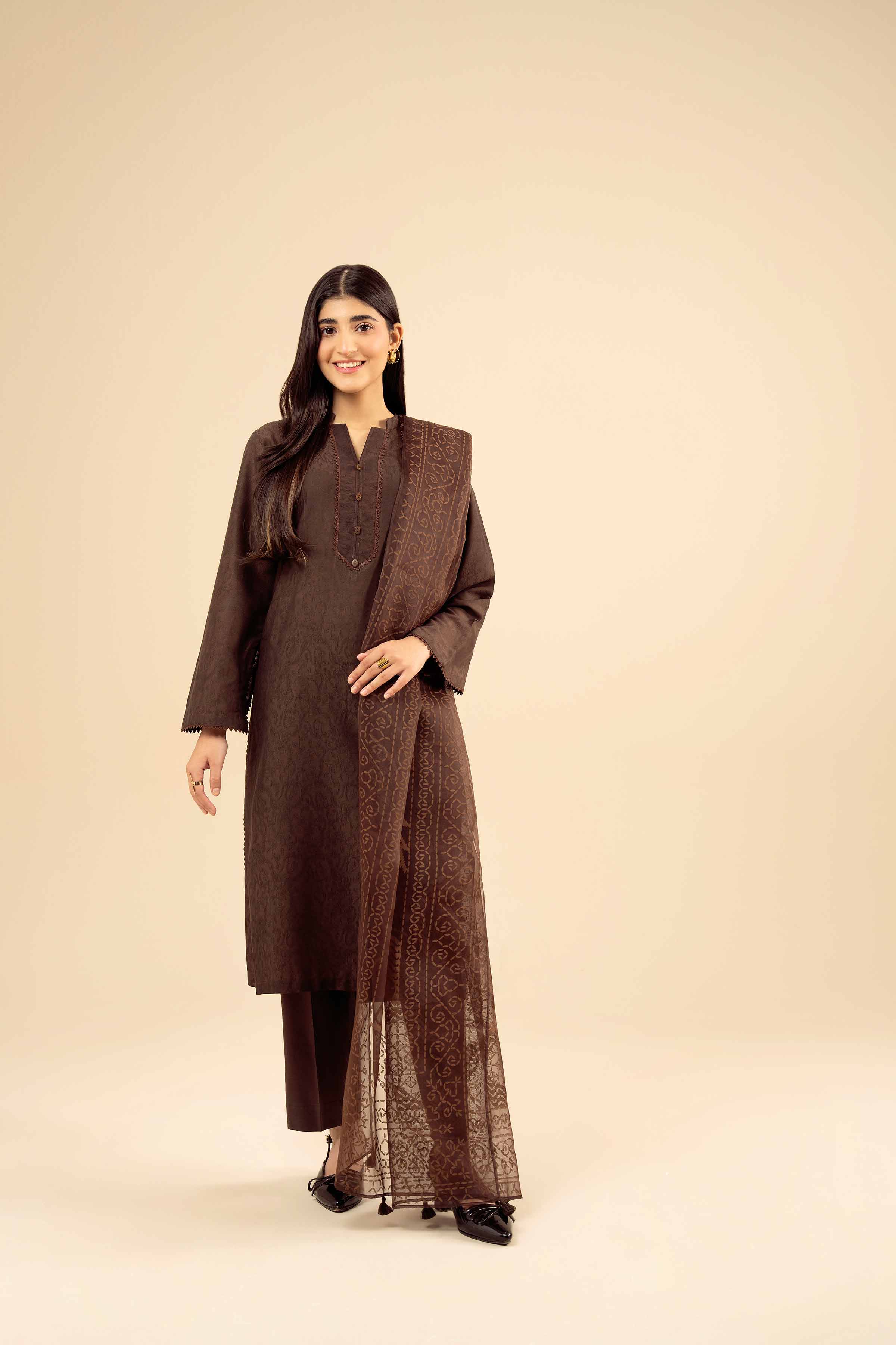 2 Piece - Basic Suit - PW25-71 READY TO WEAR Brown Jacquard 2PC Solids