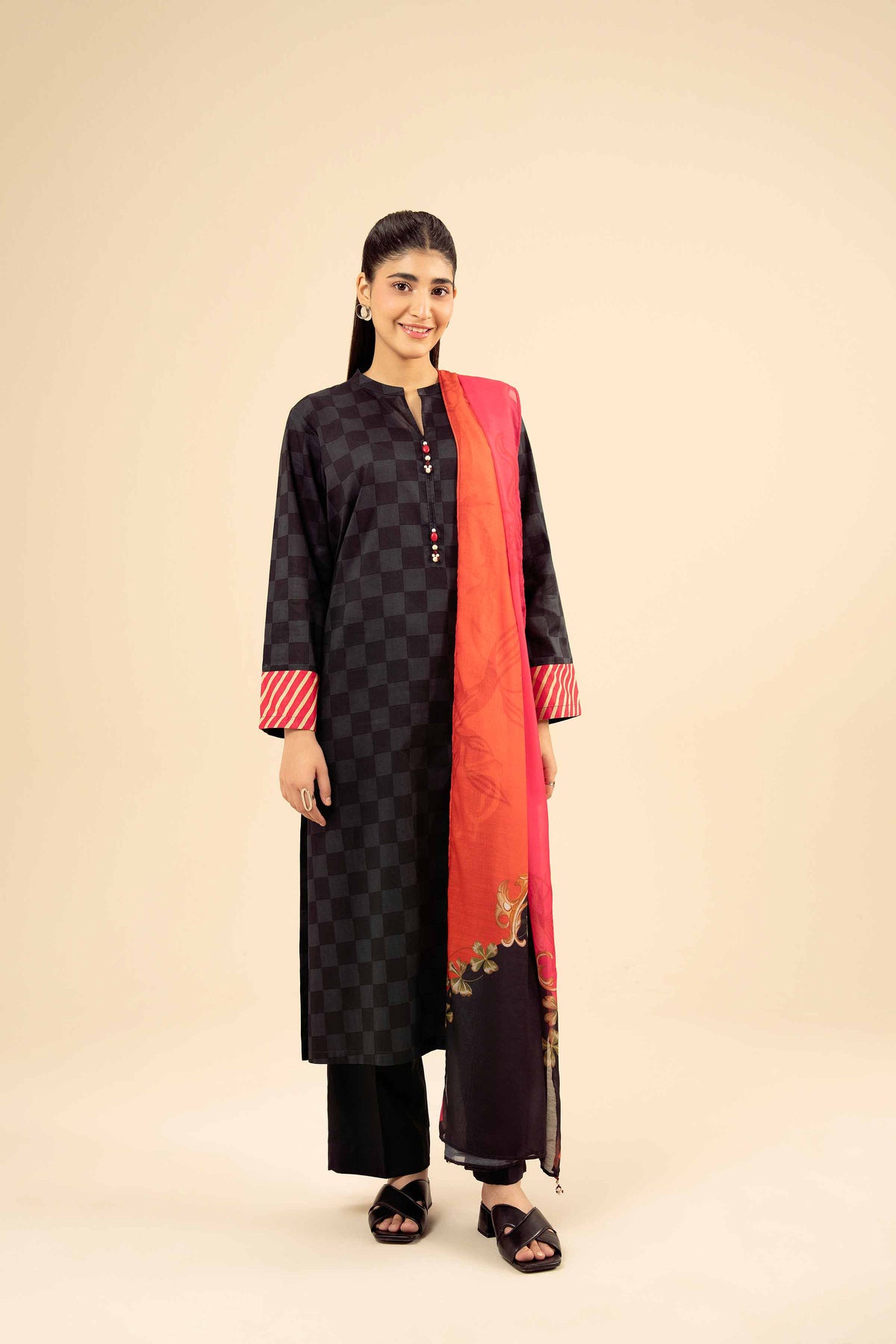2 Piece - Printed Suit - PW25-73 Black Cambric 2PC Printed Nishat Australia