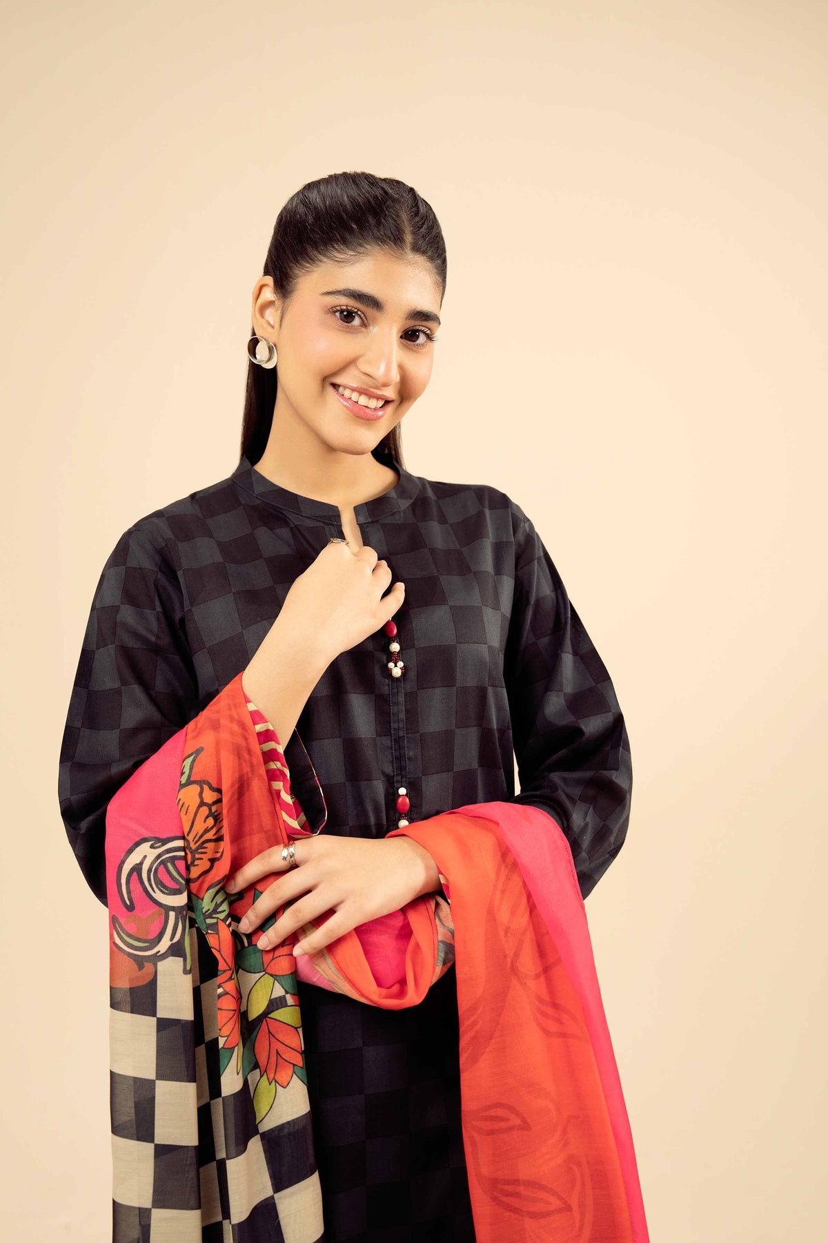 2 Piece - Printed Suit - PW25-73 Black Cambric 2PC Printed Nishat Australia
