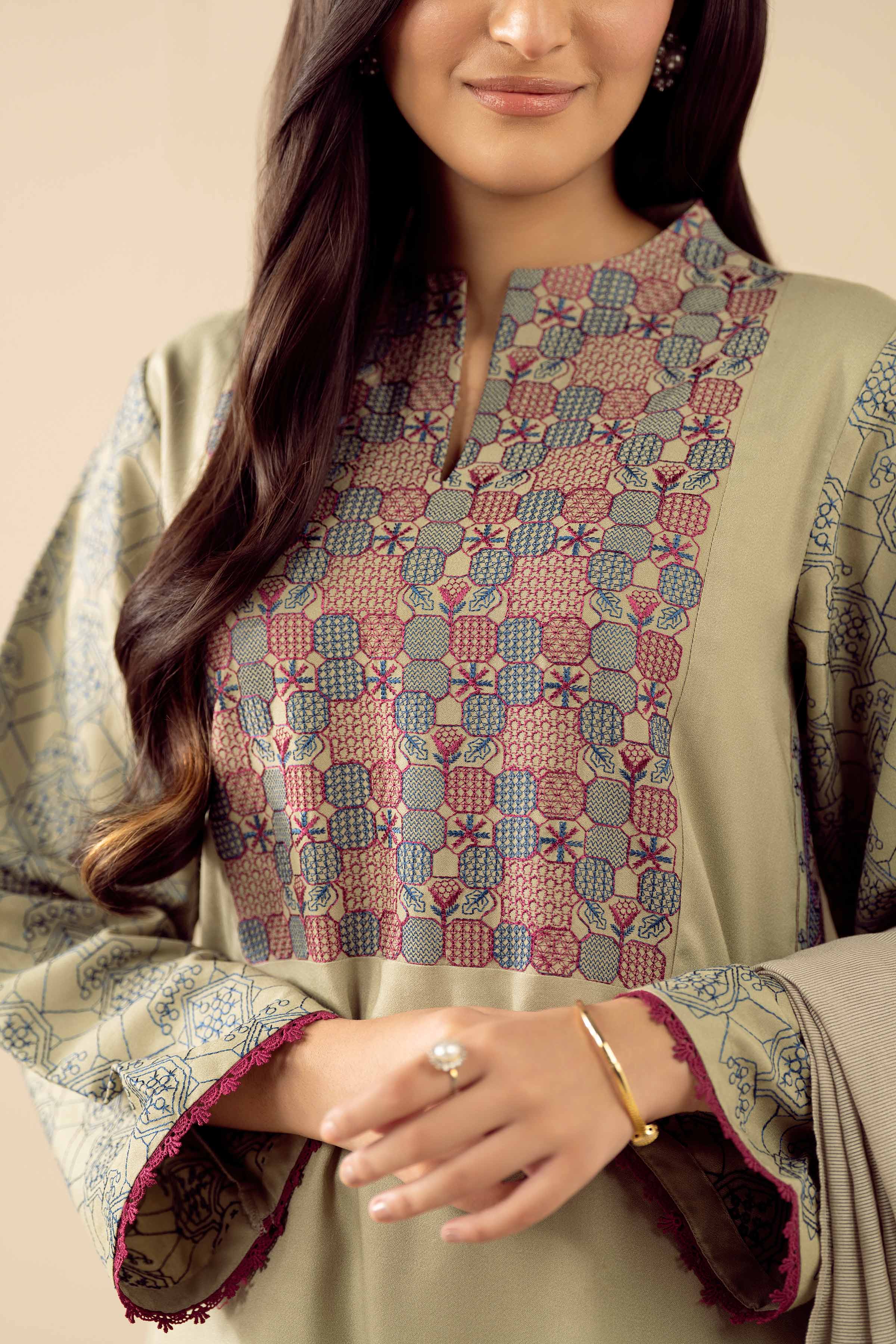 2 Piece - Embroidered Suit - PW25-77 READY TO WEAR Green Viscose 2PC Embroidered
