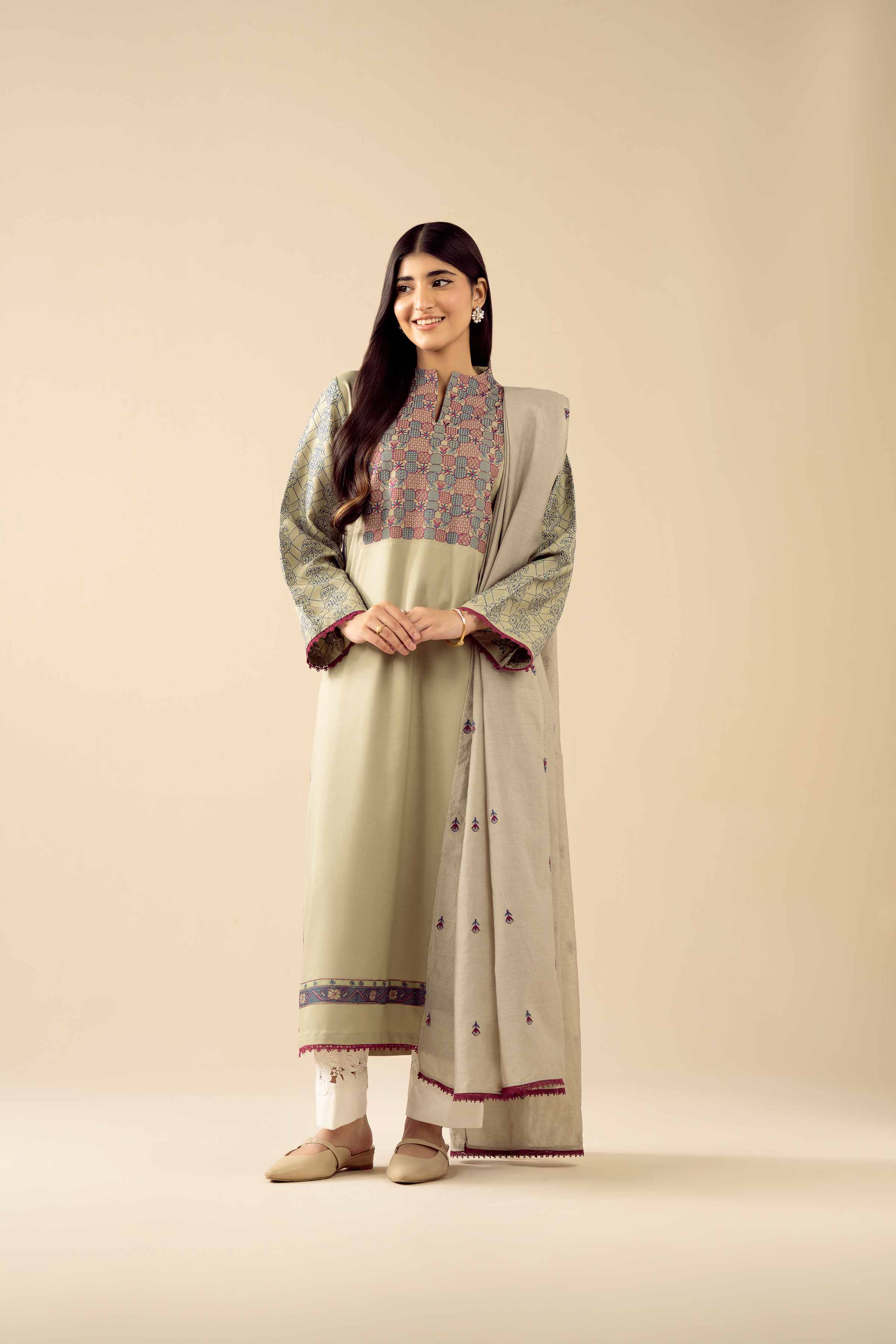 2 Piece - Embroidered Suit - PW25-77 READY TO WEAR Green Viscose 2PC Embroidered