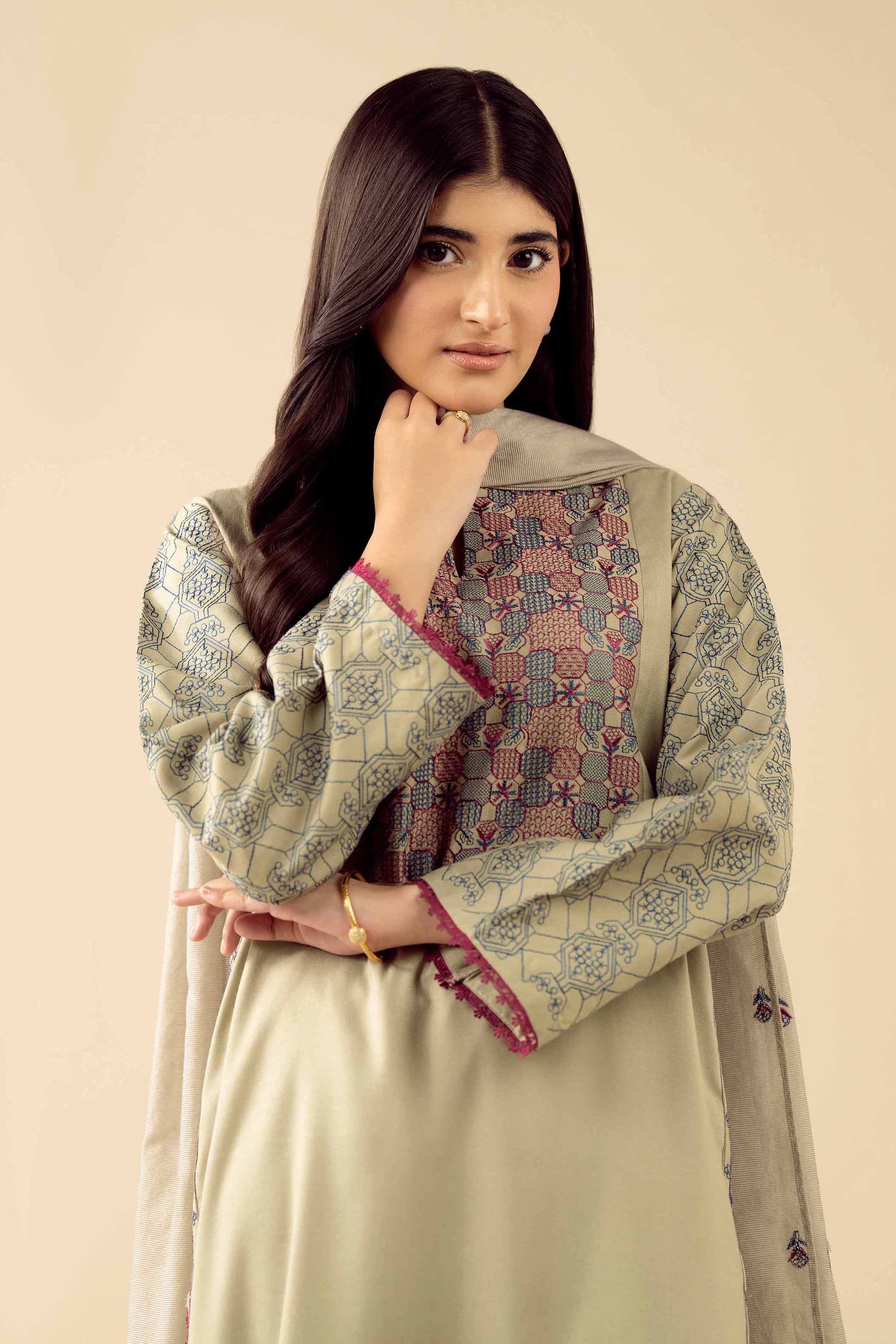 2 Piece - Embroidered Suit - PW25-77 READY TO WEAR Green Viscose 2PC Embroidered