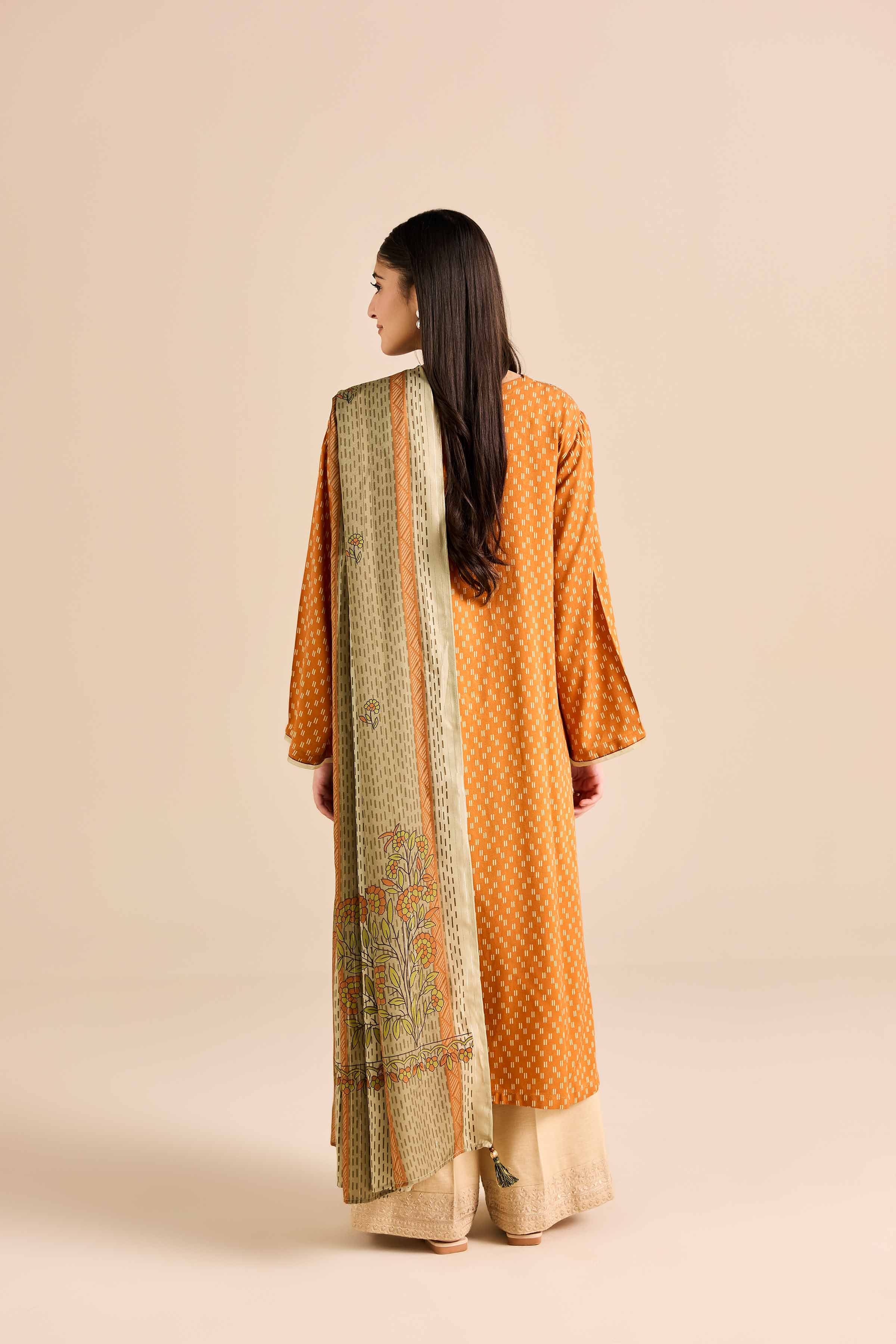 2 Piece - Printed Embroidered Suit - PW25-78 READY TO WEAR Orange Marina 2PC Embroidered
