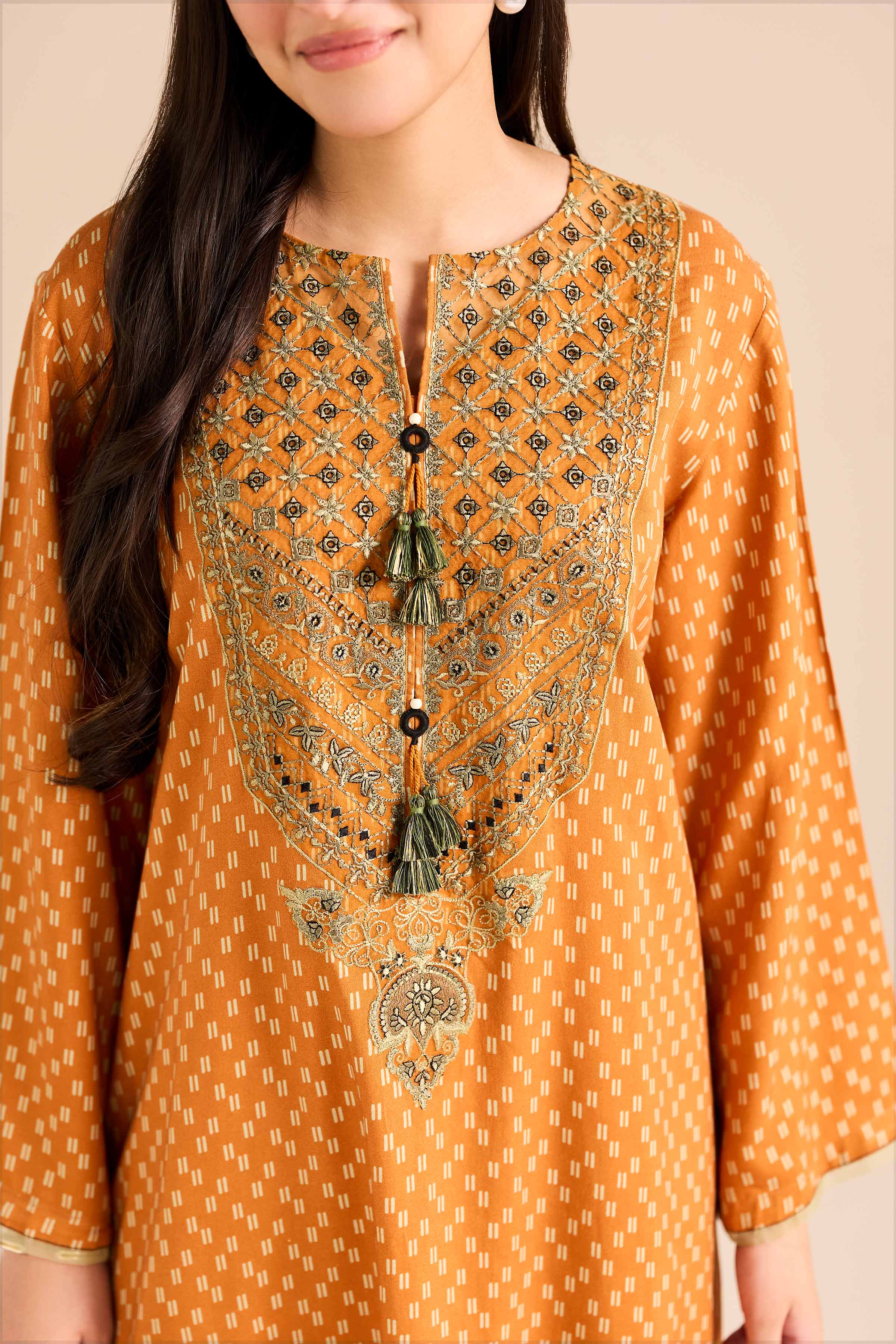 2 Piece - Printed Embroidered Suit - PW25-78 READY TO WEAR Orange Marina 2PC Embroidered