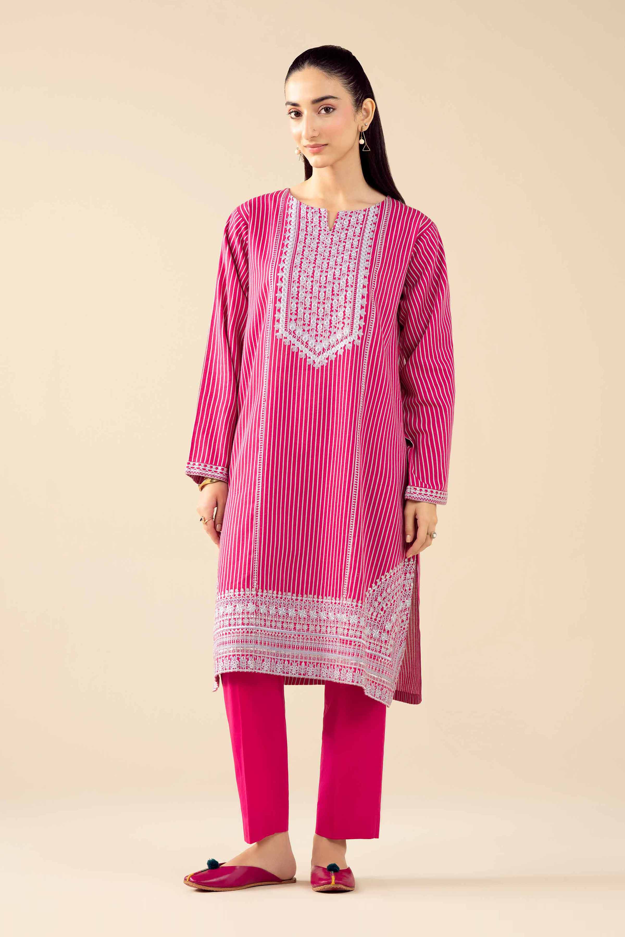 2 Piece - Printed Embroidered Suit - PW25-86 READY TO WEAR Pink Karandi 2PC Embroidered