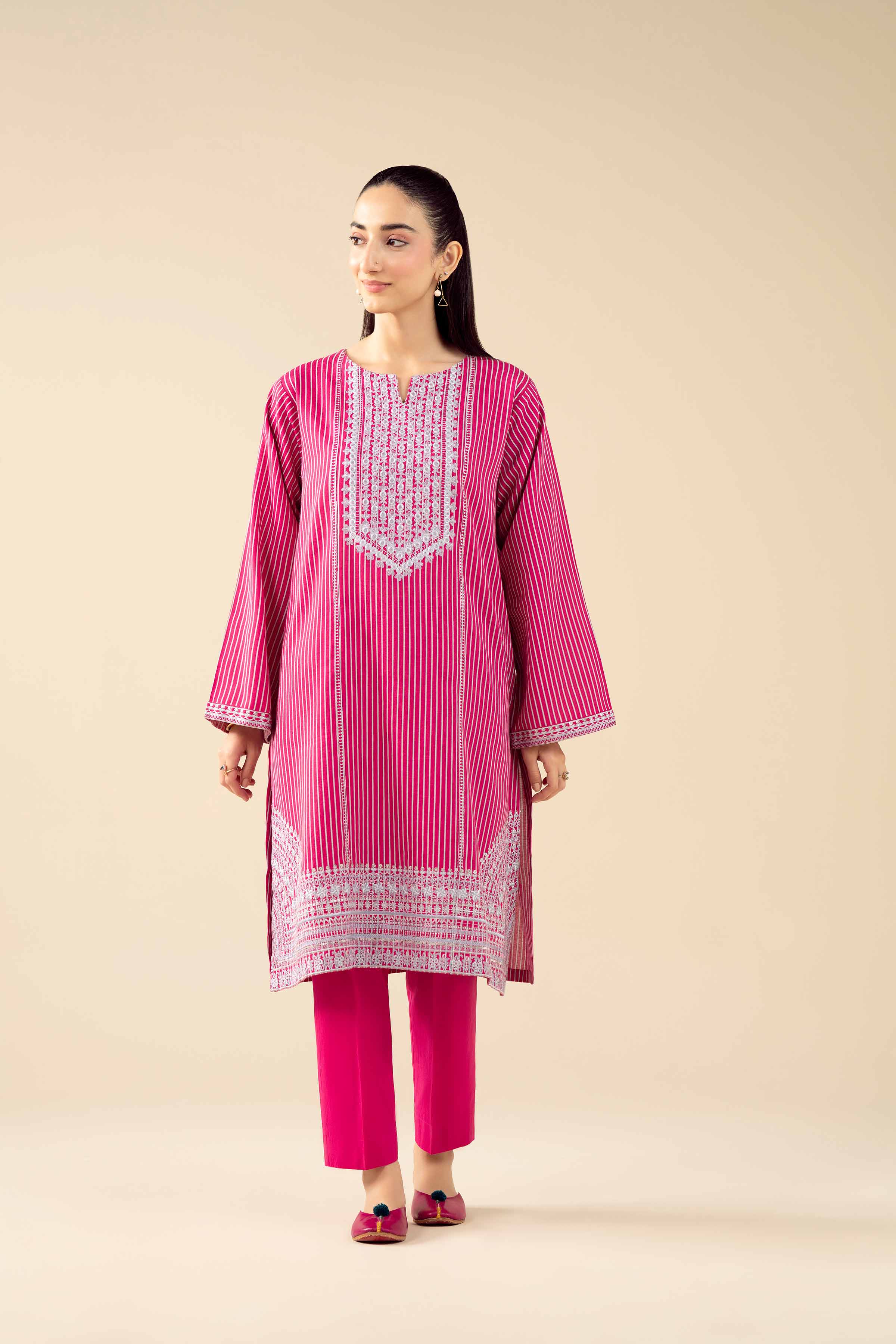 2 Piece - Printed Embroidered Suit - PW25-86 READY TO WEAR Pink Karandi 2PC Embroidered