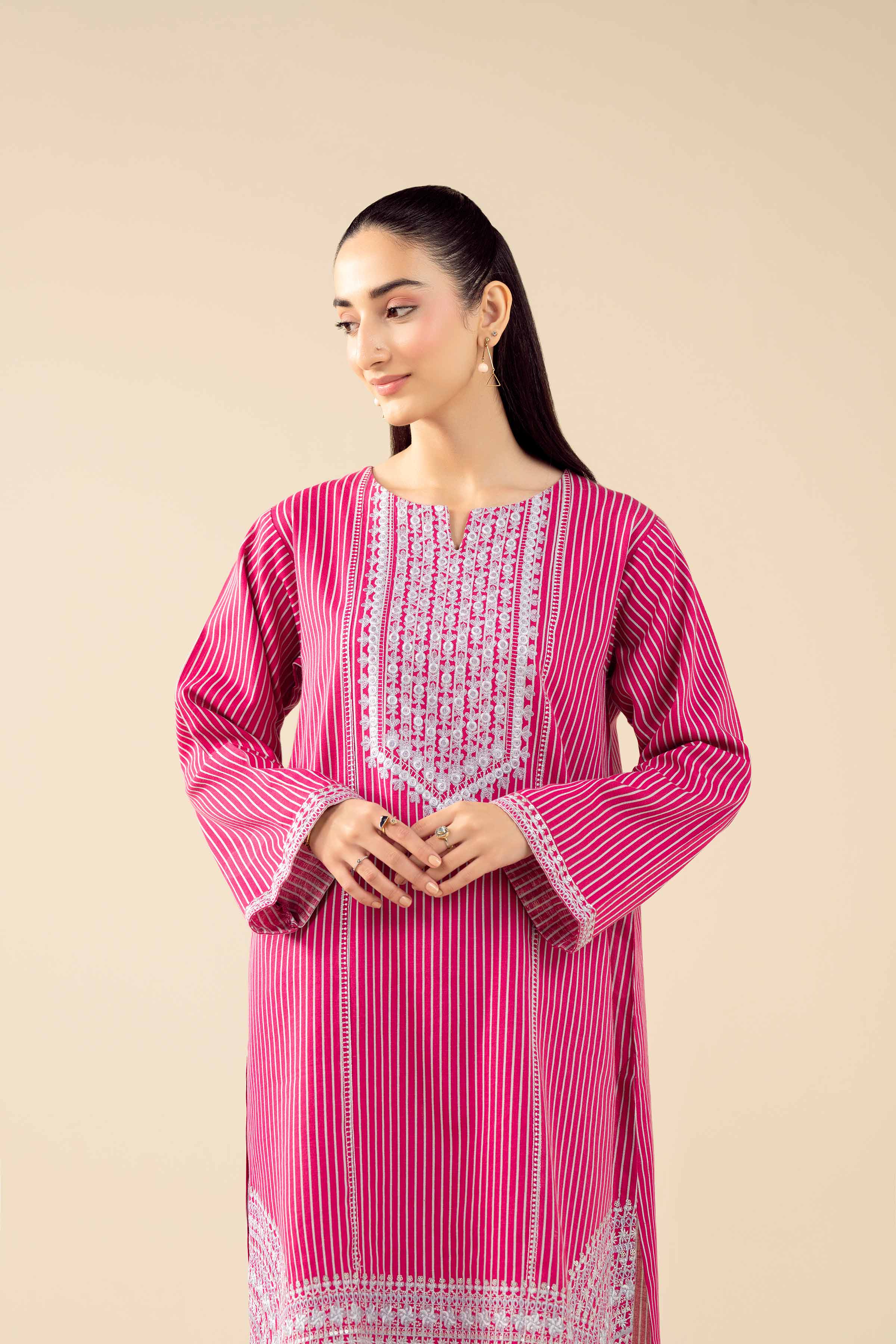 2 Piece - Printed Embroidered Suit - PW25-86 READY TO WEAR Pink Karandi 2PC Embroidered