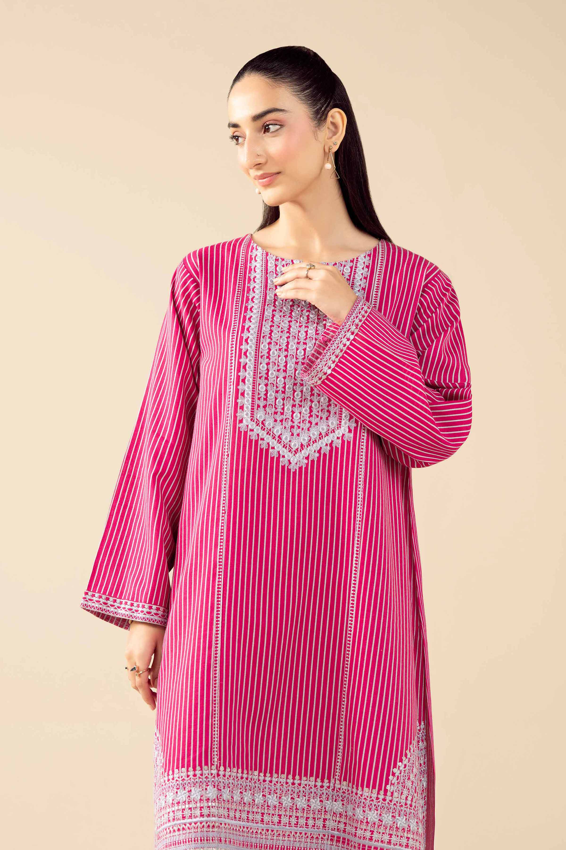2 Piece - Printed Embroidered Suit - PW25-86 READY TO WEAR Pink Karandi 2PC Embroidered