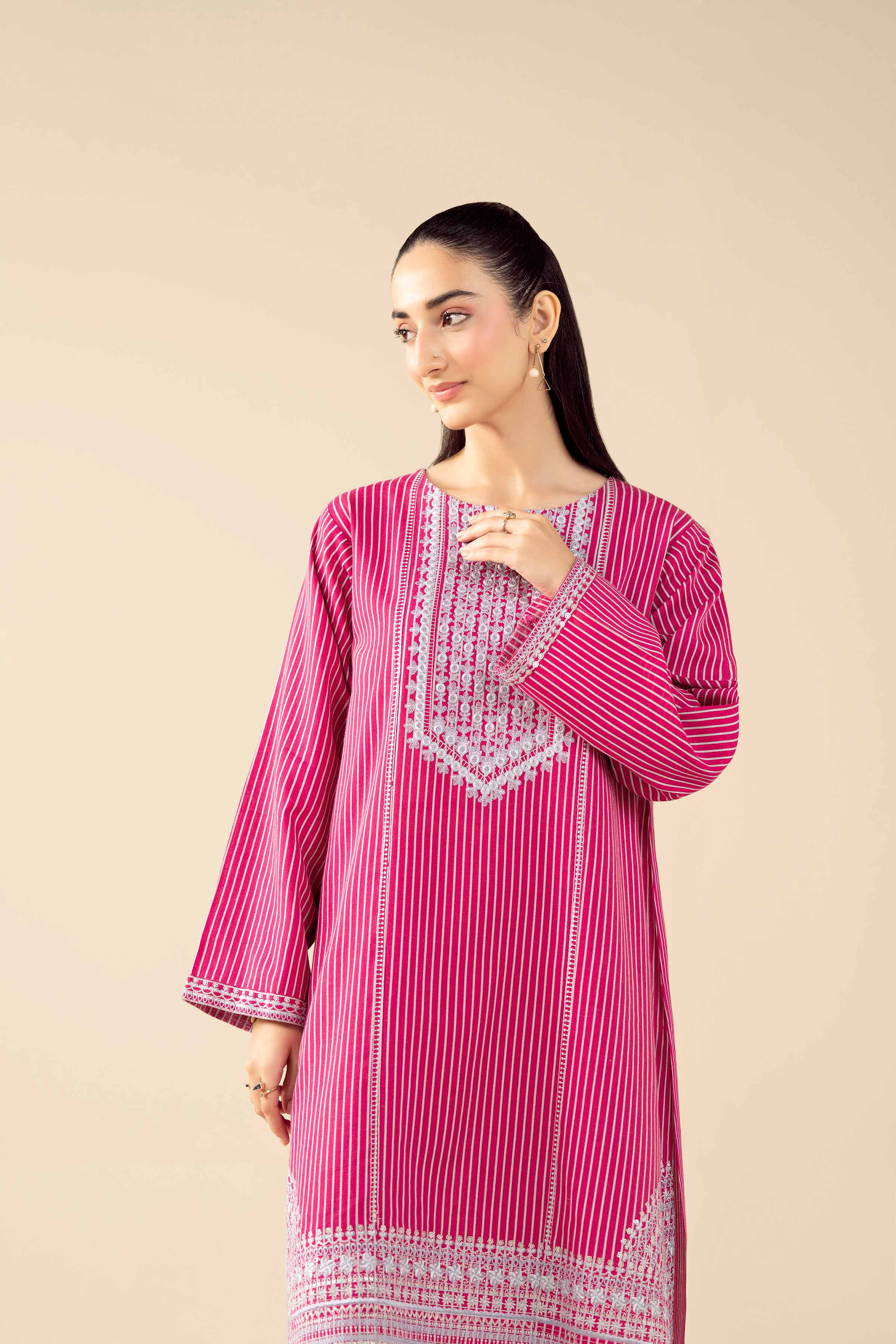 2 Piece - Printed Embroidered Suit - PW25-86 READY TO WEAR Pink Karandi 2PC Embroidered