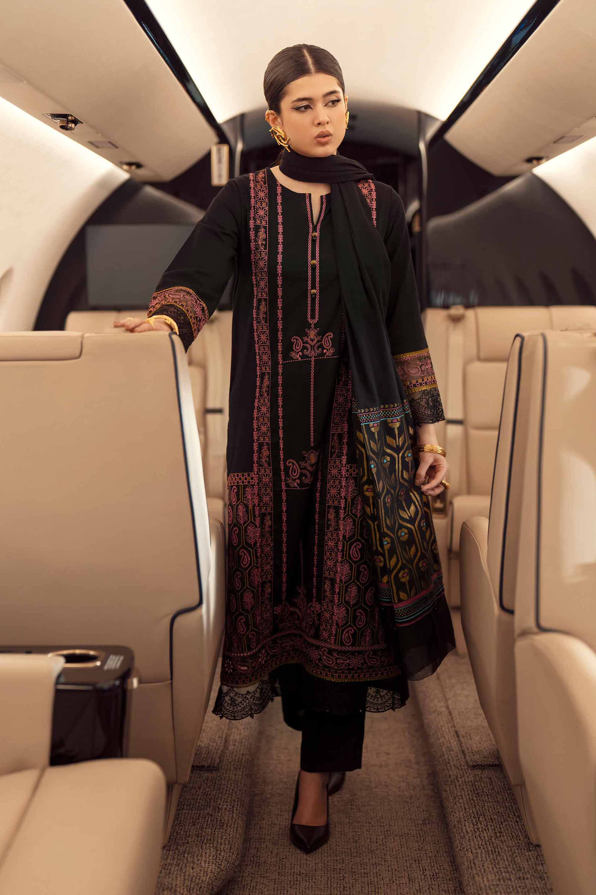 3 Piece - Embroidered Suit - PW25-87 READY TO WEAR Black Karandi 3PC Embroidered
