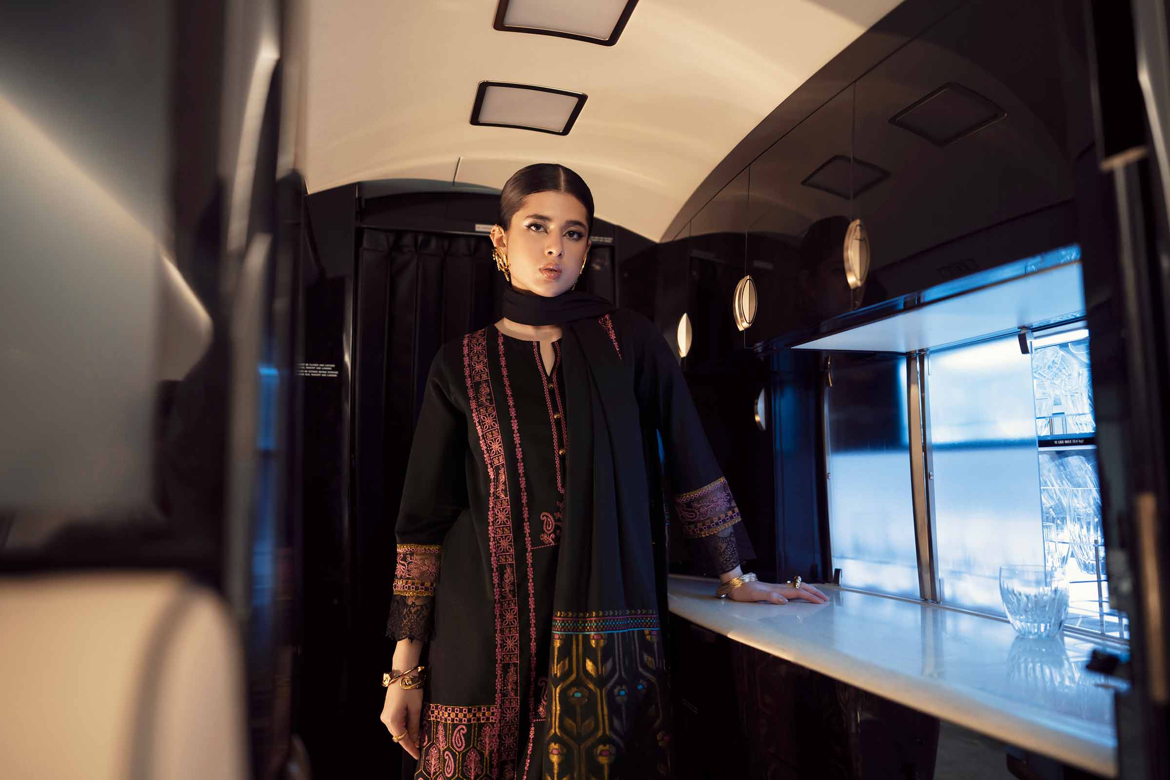 3 Piece - Embroidered Suit - PW25-87 READY TO WEAR Black Karandi 3PC Embroidered
