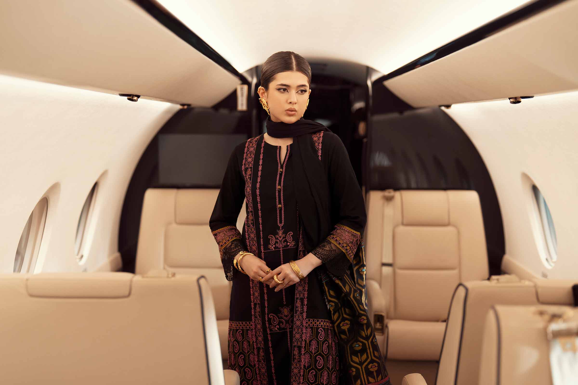 3 Piece - Embroidered Suit - PW25-87 READY TO WEAR Black Karandi 3PC Embroidered