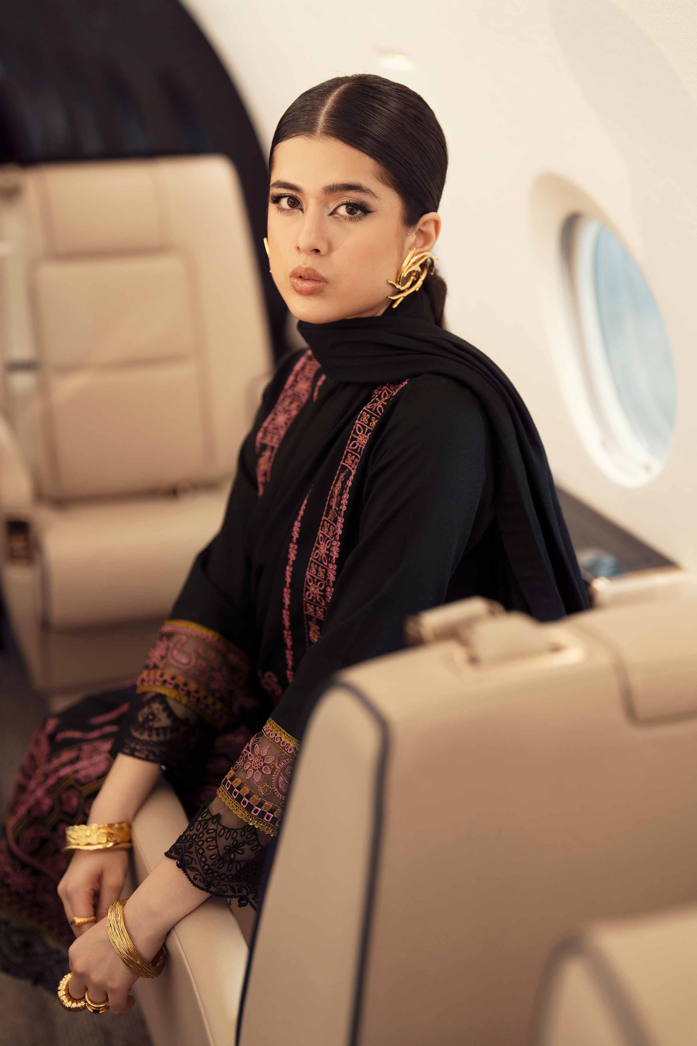 3 Piece - Embroidered Suit - PW25-87 READY TO WEAR Black Karandi 3PC Embroidered