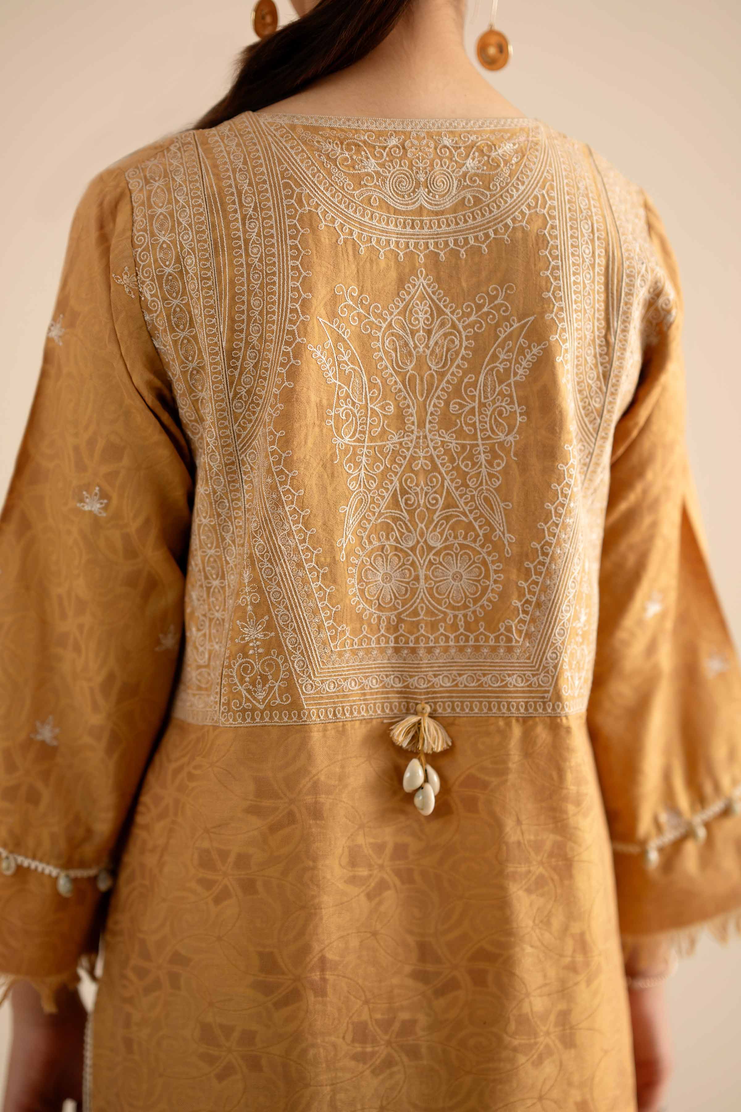 2 Piece - Embroidered Suit - PW25-92 READY TO WEAR Yellow Jacquard 2PC Embroidered