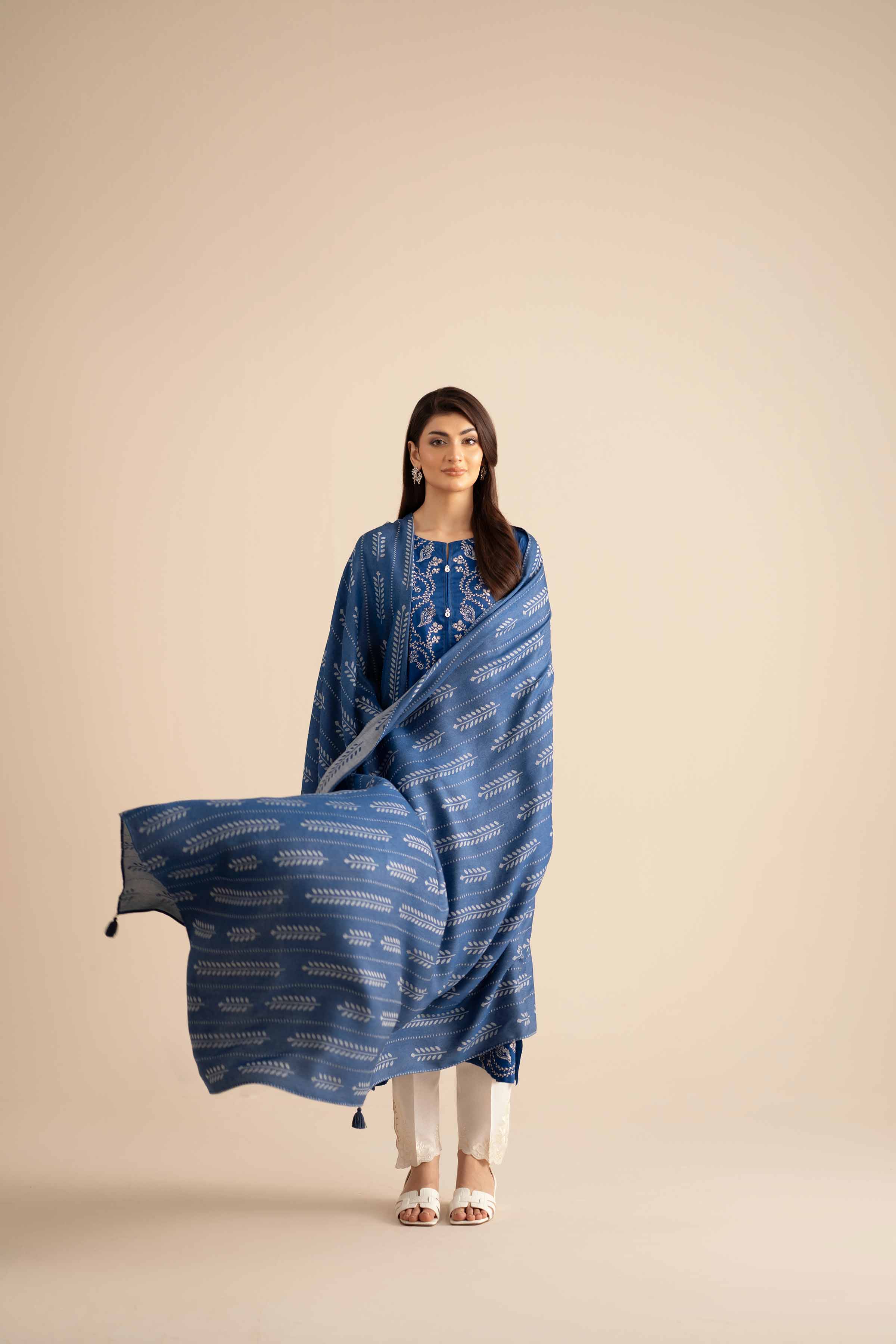 2 Piece - Embroidered Suit - PW25-94 READY TO WEAR Blue Jacquard 2PC Embroidered