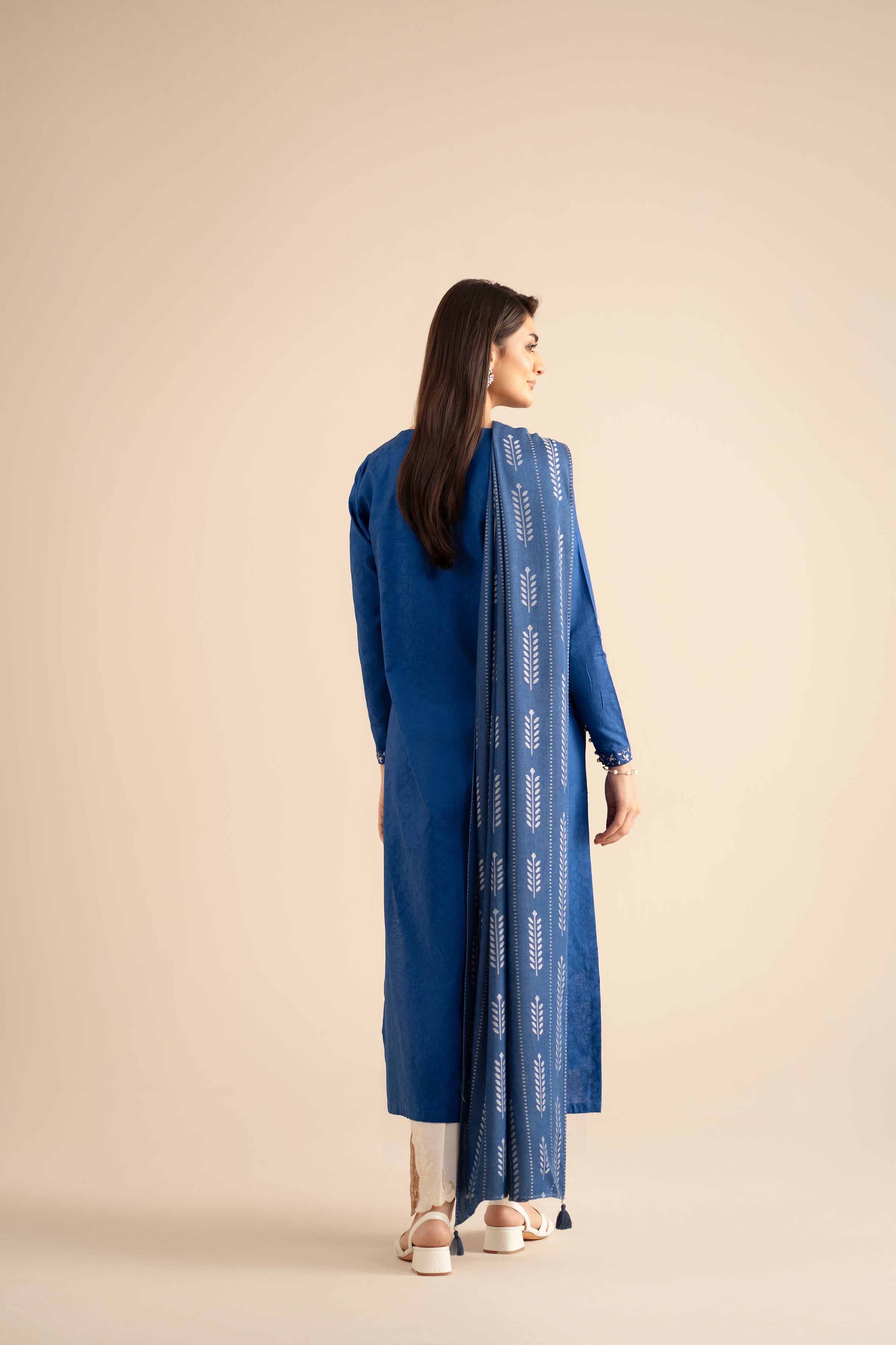 2 Piece - Embroidered Suit - PW25-94 READY TO WEAR Blue Jacquard 2PC Embroidered