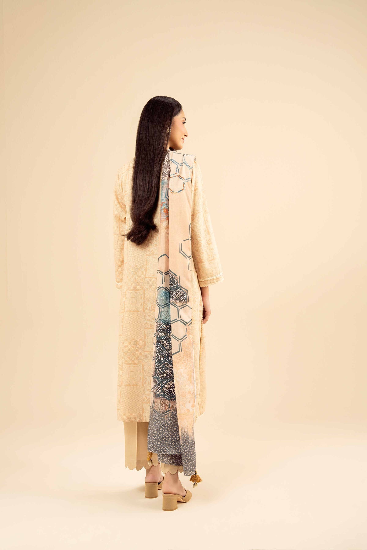 2 Piece - Printed Suit - PW25-95 Beige Karandi 2PC Printed Nishat Australia