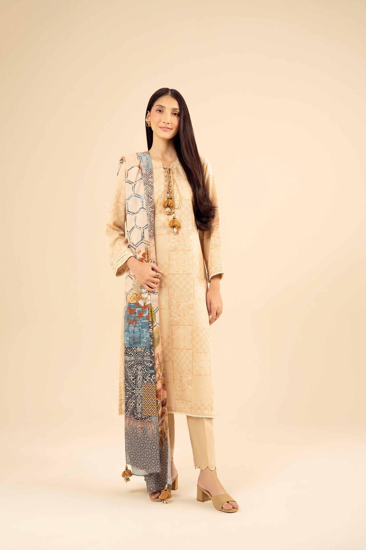 2 Piece - Printed Suit - PW25-95 Beige Karandi 2PC Printed Nishat Australia