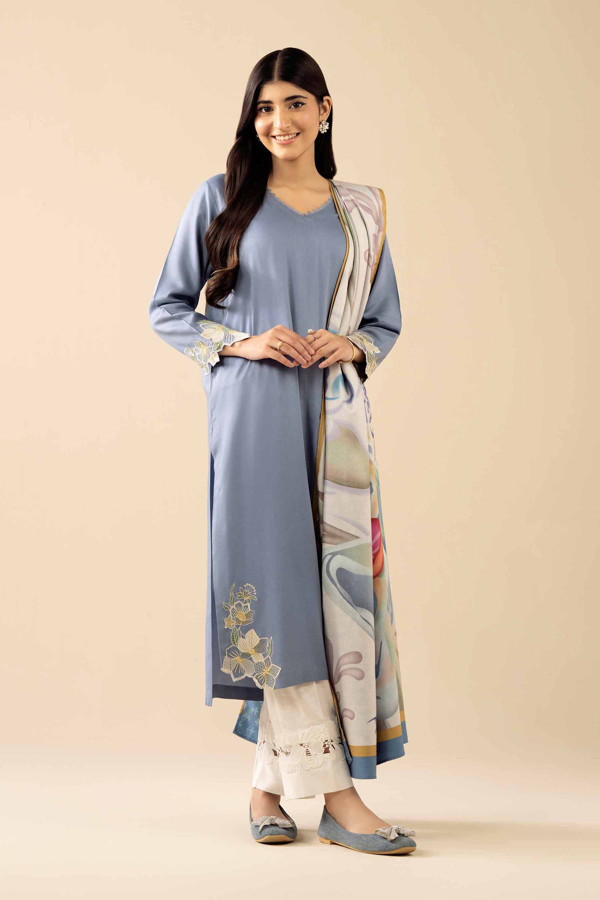 2 Piece - Embroidered Suit - PW25-98 READY TO WEAR Blue Marina 2PC Embroidered