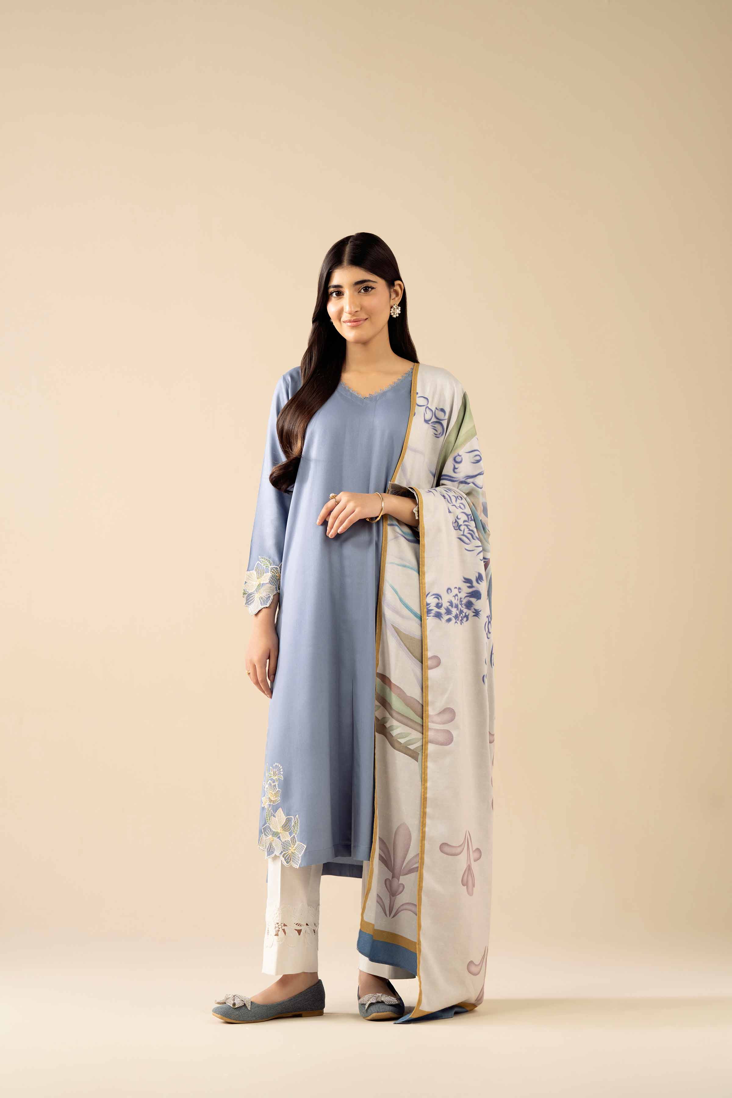 2 Piece - Embroidered Suit - PW25-98 READY TO WEAR Blue Marina 2PC Embroidered
