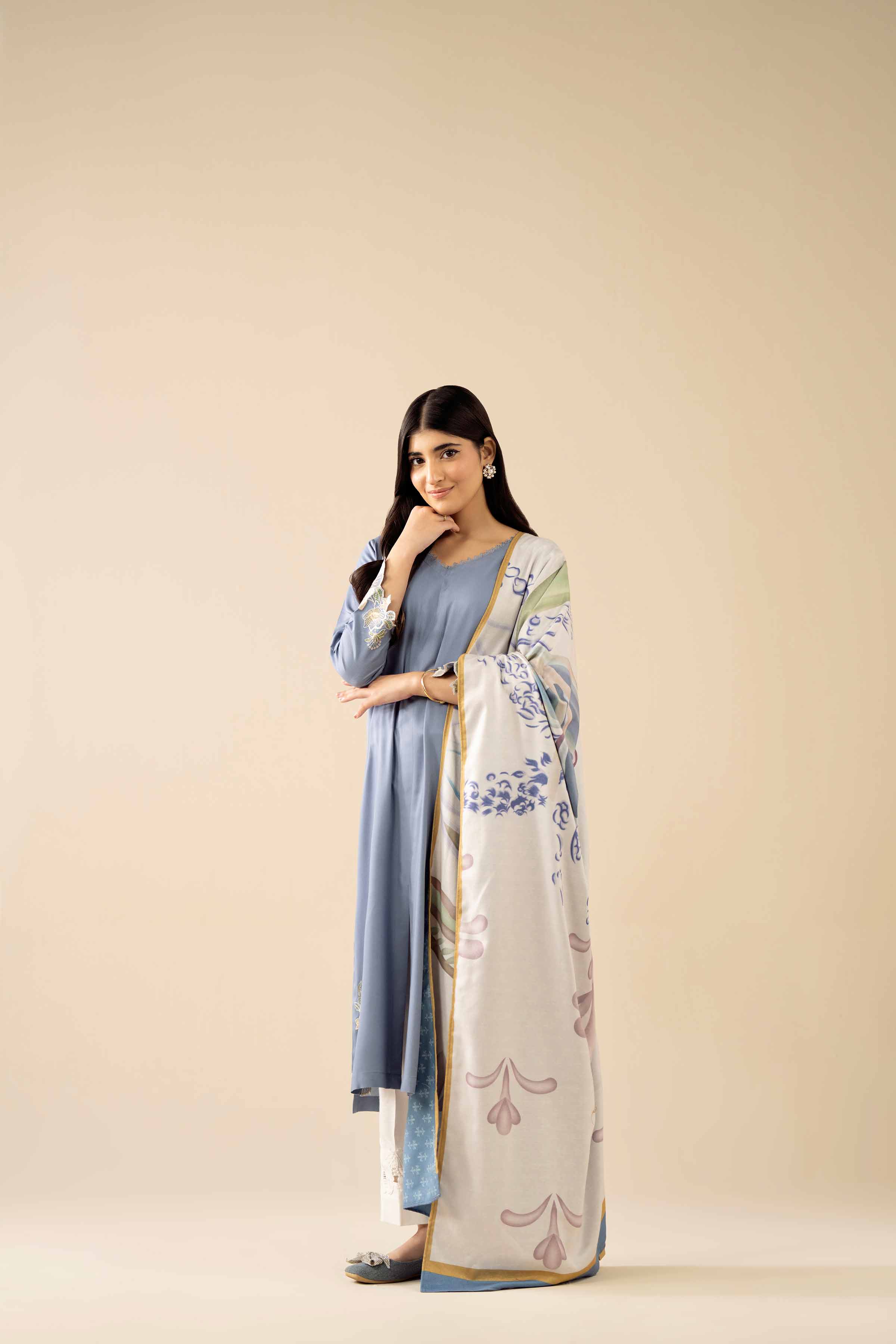2 Piece - Embroidered Suit - PW25-98 READY TO WEAR Blue Marina 2PC Embroidered