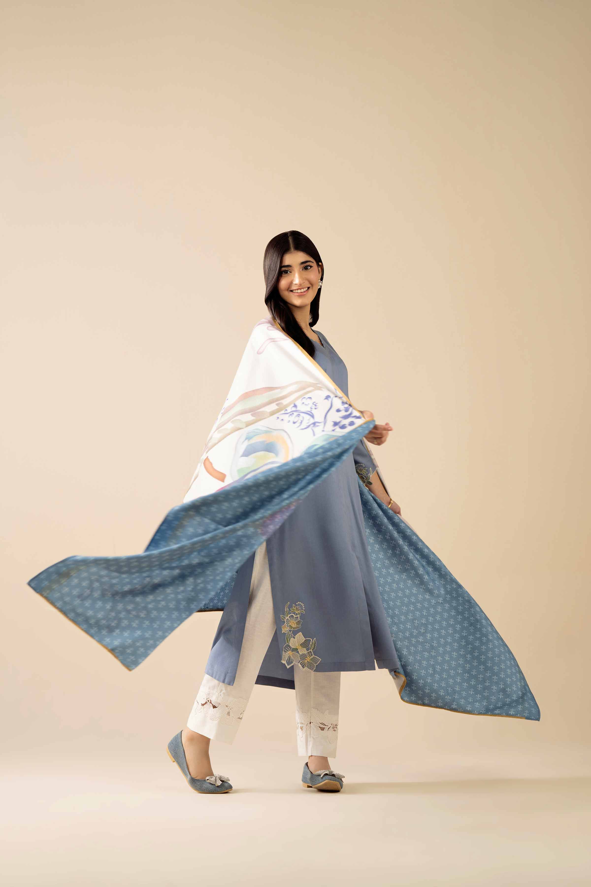 2 Piece - Embroidered Suit - PW25-98 READY TO WEAR Blue Marina 2PC Embroidered