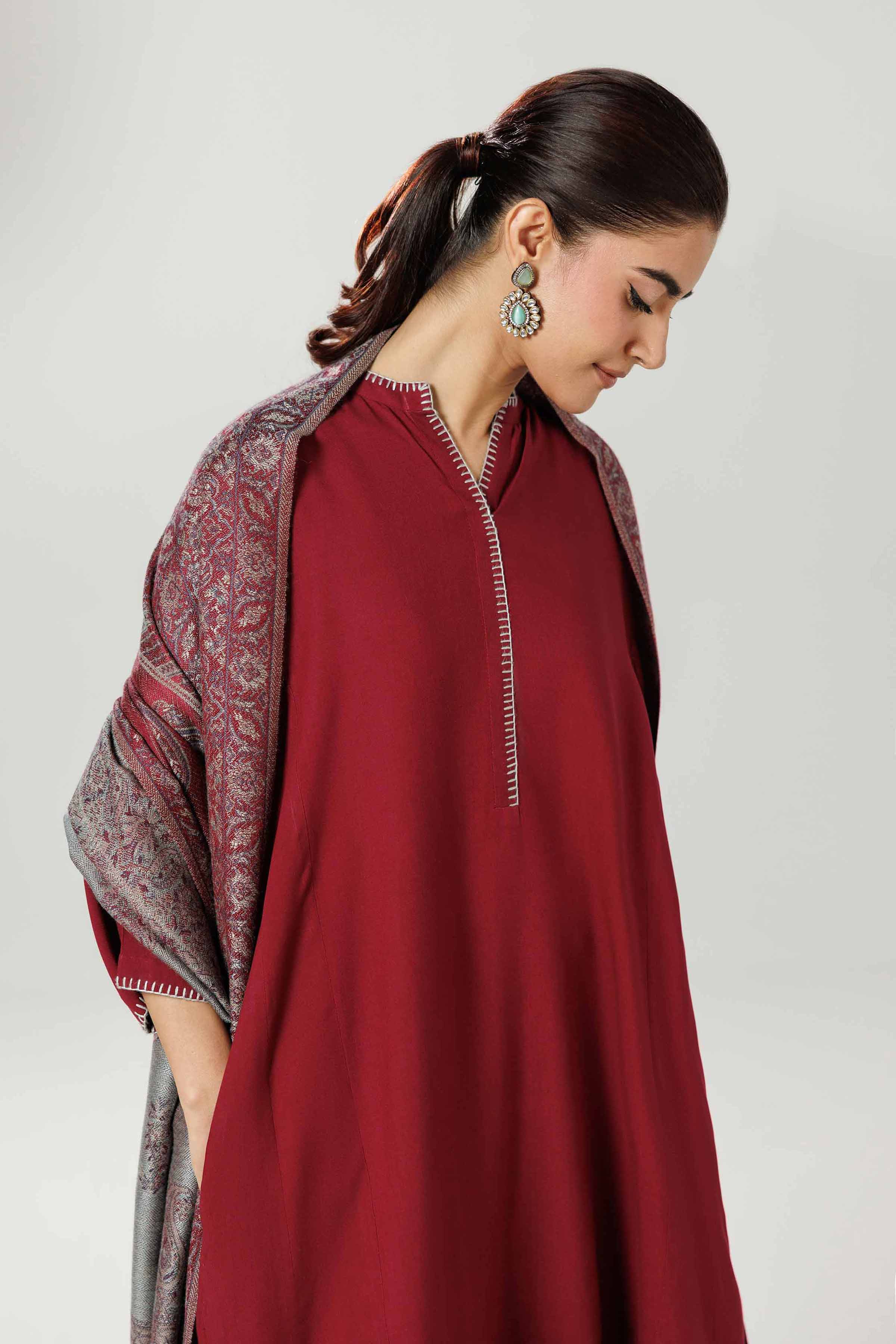 3 Piece - Basic Suit - KFW25-174 READY TO WEAR - LUXURY Maroon Linen 3PC Solids