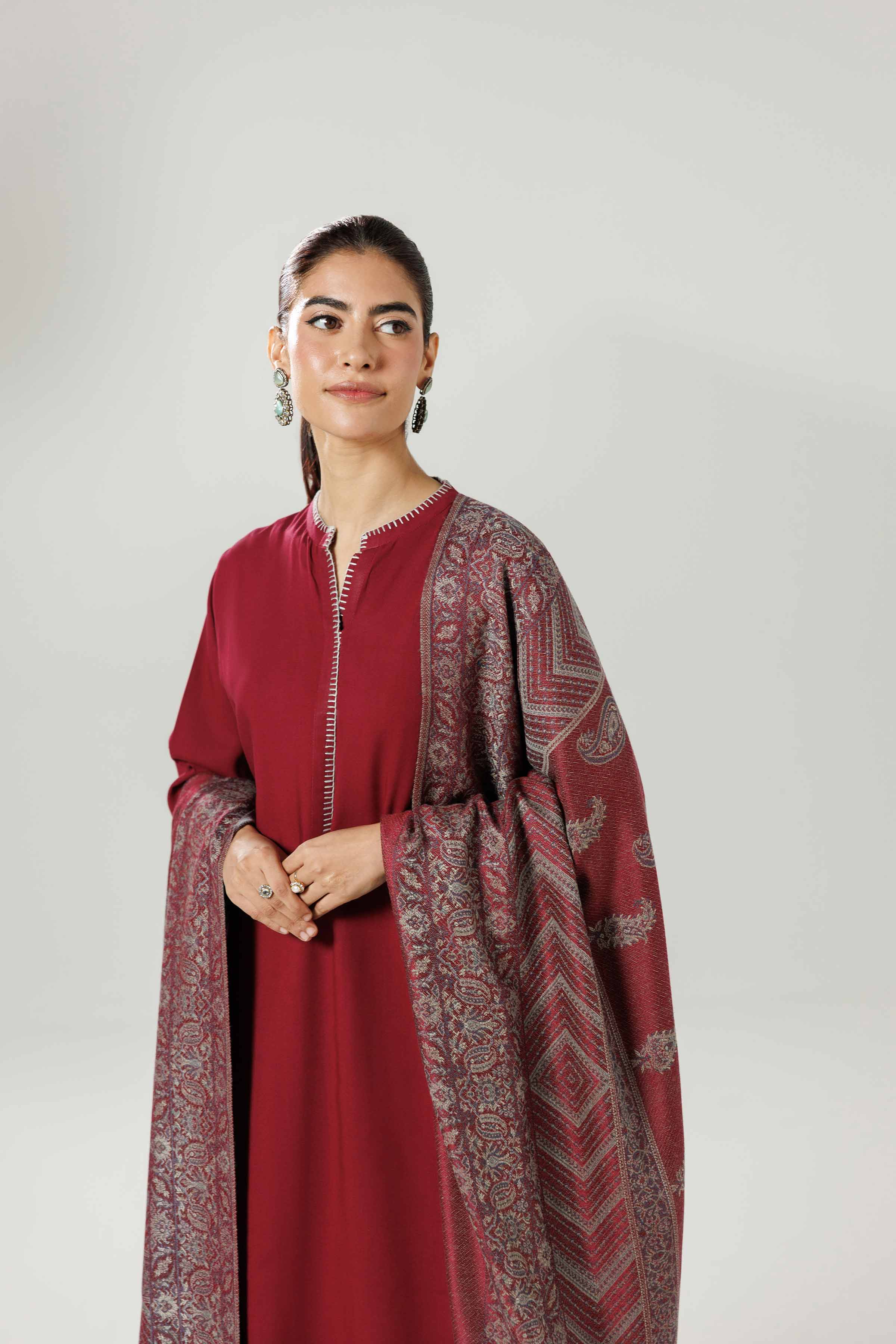 3 Piece - Basic Suit - KFW25-174 READY TO WEAR - LUXURY Maroon Linen 3PC Solids