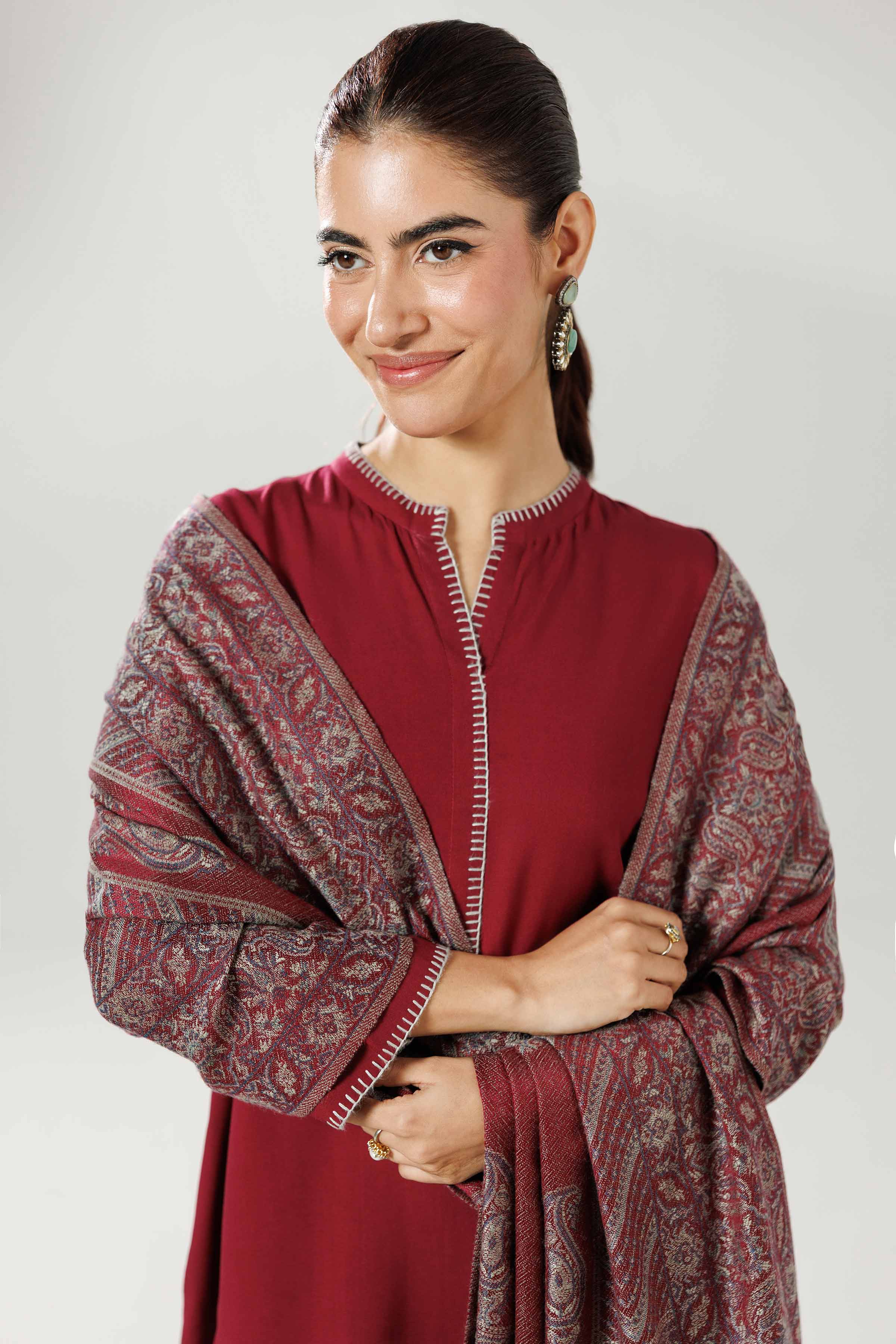 3 Piece - Basic Suit - KFW25-174 READY TO WEAR - LUXURY Maroon Linen 3PC Solids